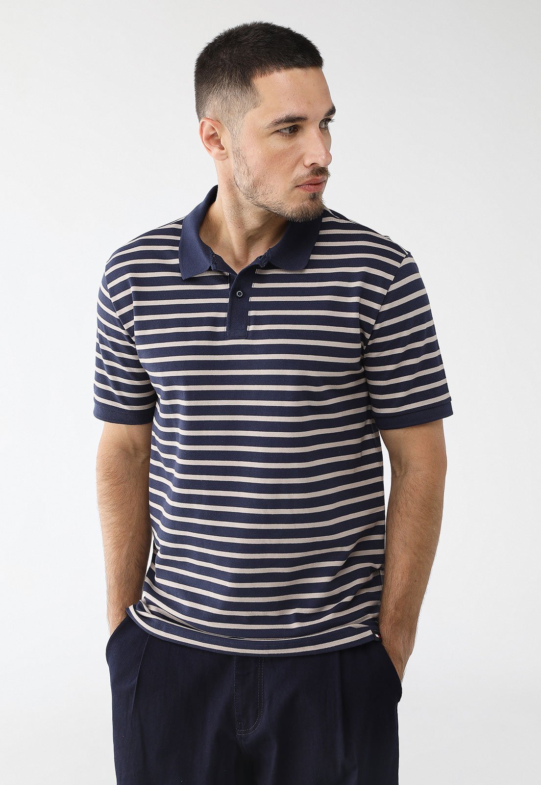 Camisa Polo Tommy Jeans Regular Breton Azul-Marinho