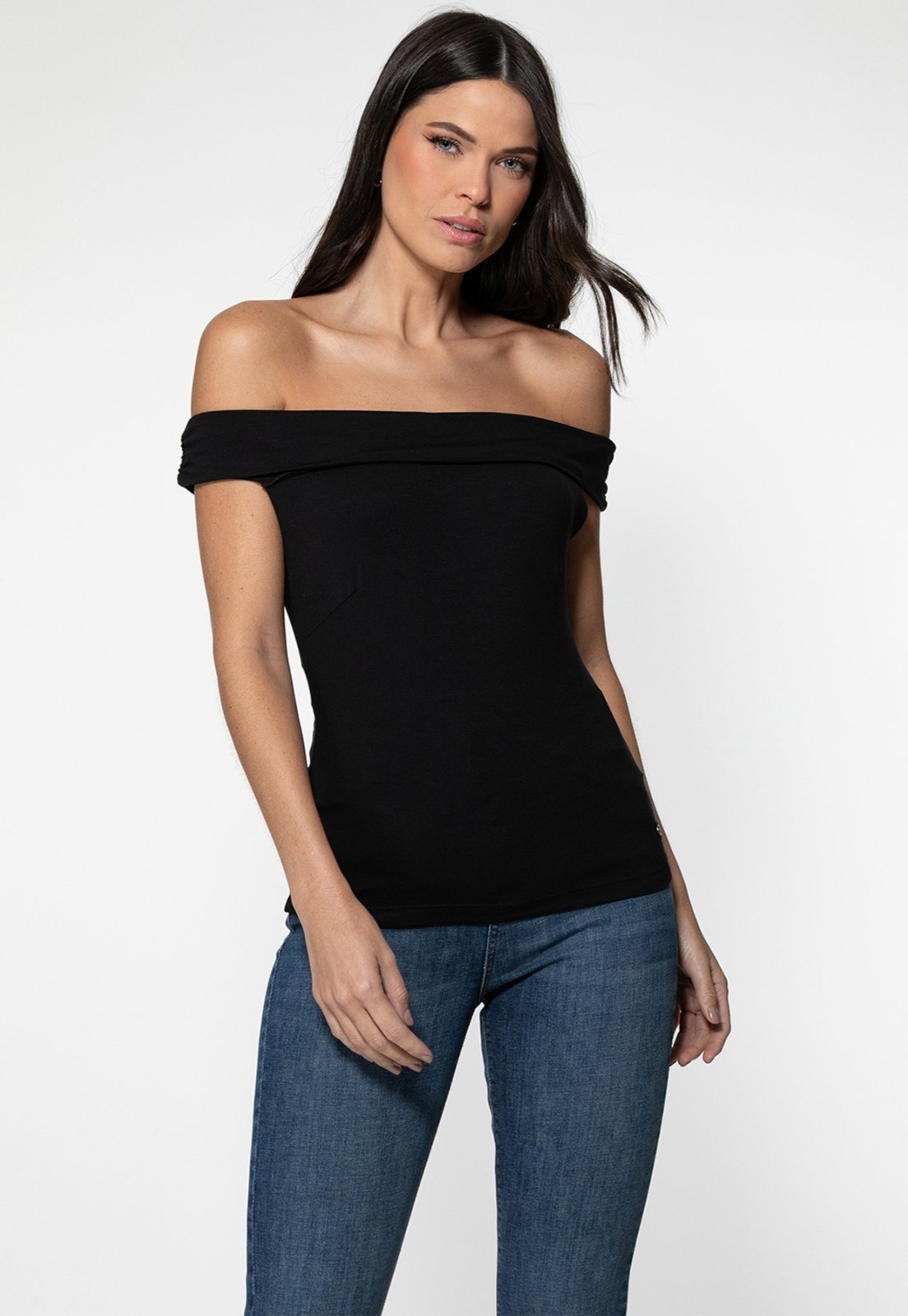 Blusa Guess Malha Ombro A Ombro Preto