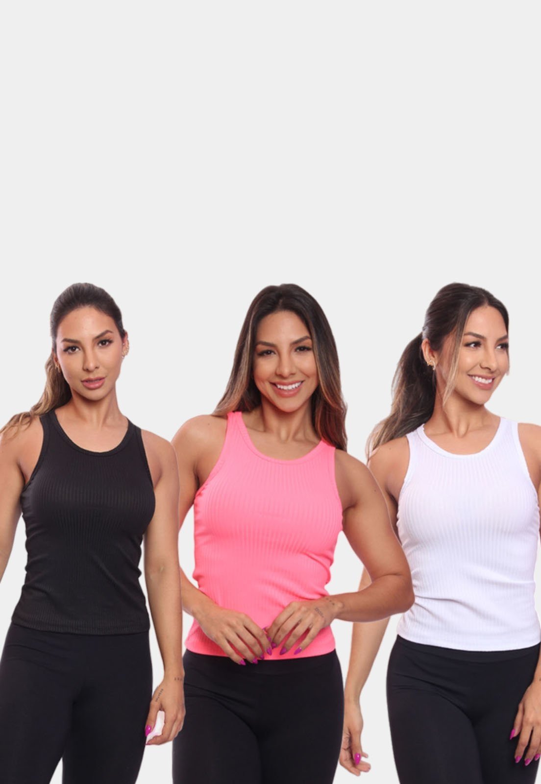 Kit 3 Regatas Nadador Canelada Feminina Lisa Blusa Blusinha Básica Treino Academia Colorido