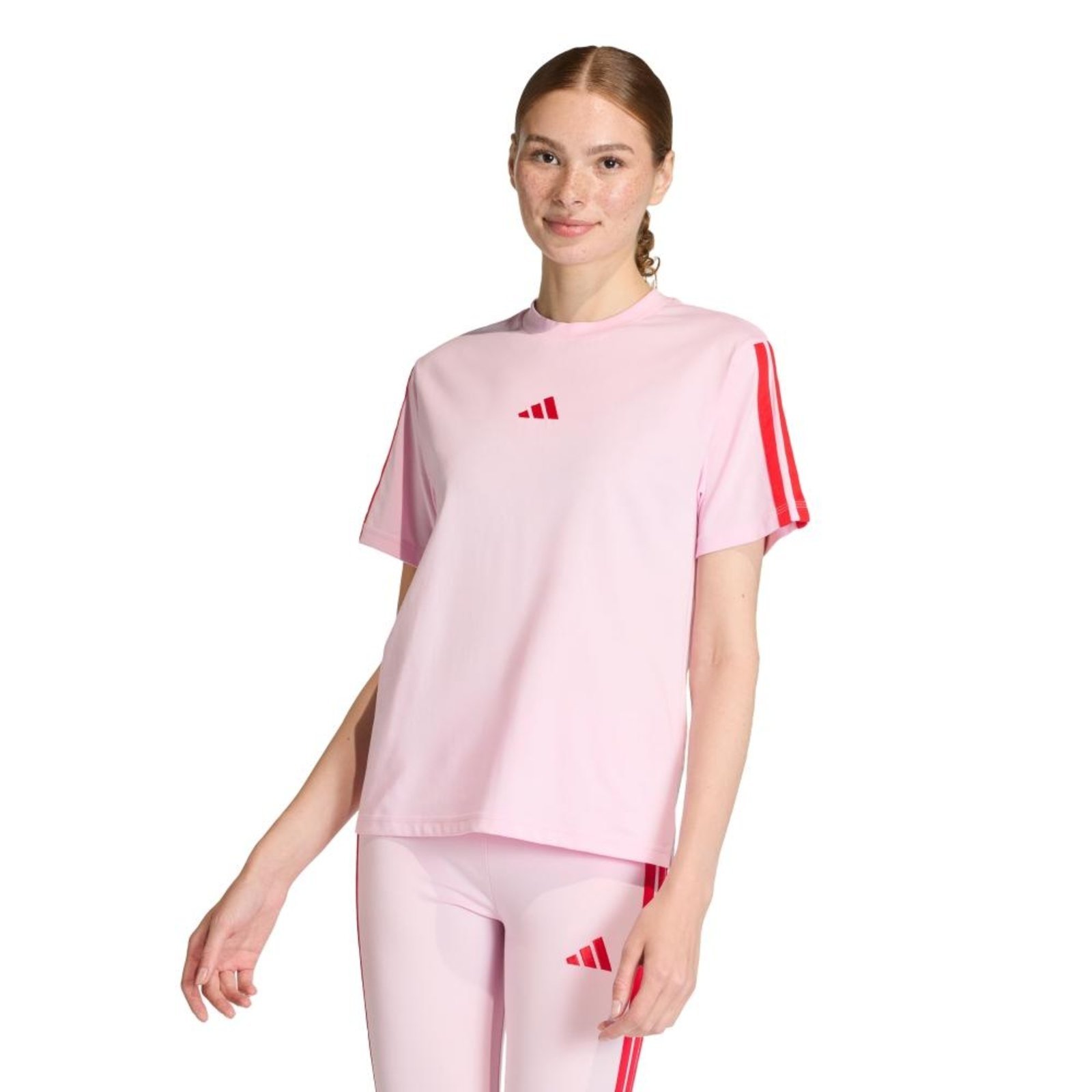 Camiseta Algodão Essentials Três Listras adidas Sportswear Rosa