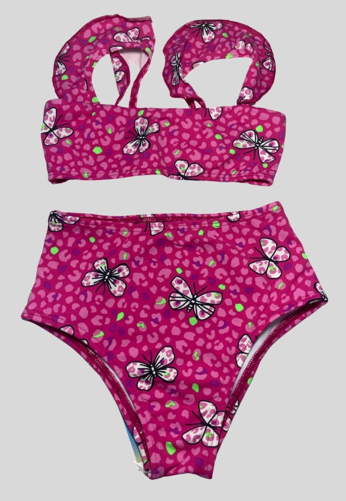 Biquíni Bella Fiore Modas Moda Praia Verão Cropped Alça Babadinho Estampado Rosa