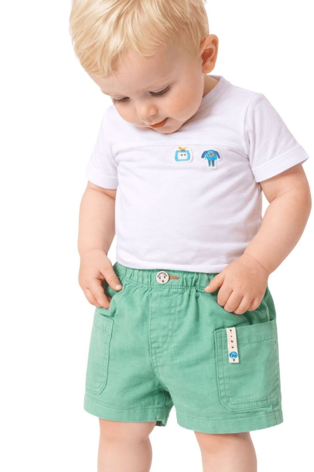Infantil - Bermuda Sarja Menino Robóticos Alphabeto Menta Verde