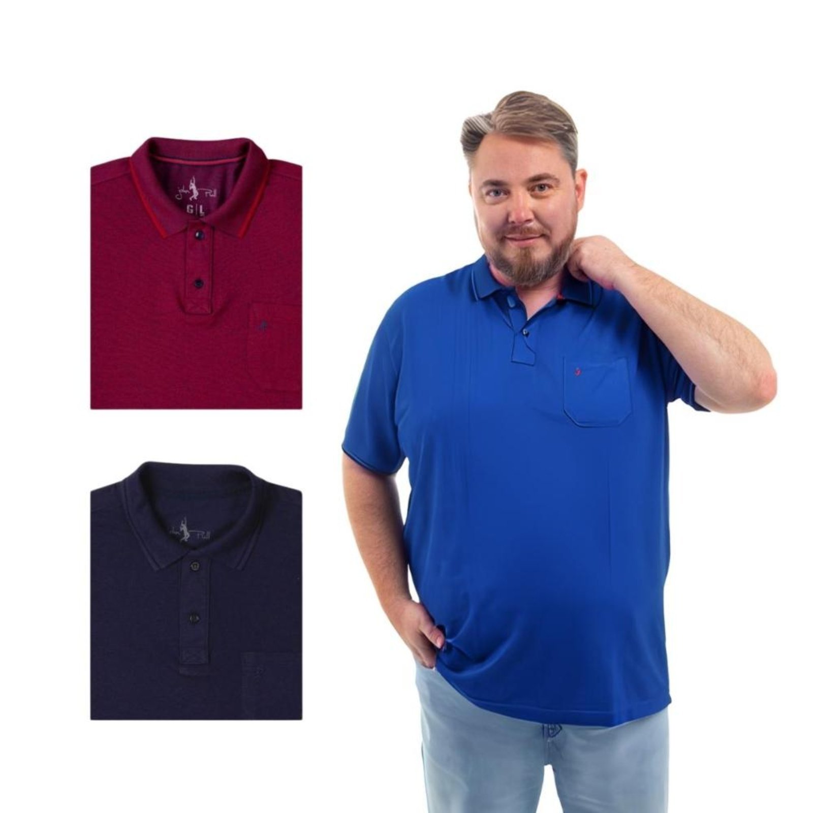 Kit 3 Camisa Polo Masculina Plus Size Pique com Bolso Casual
