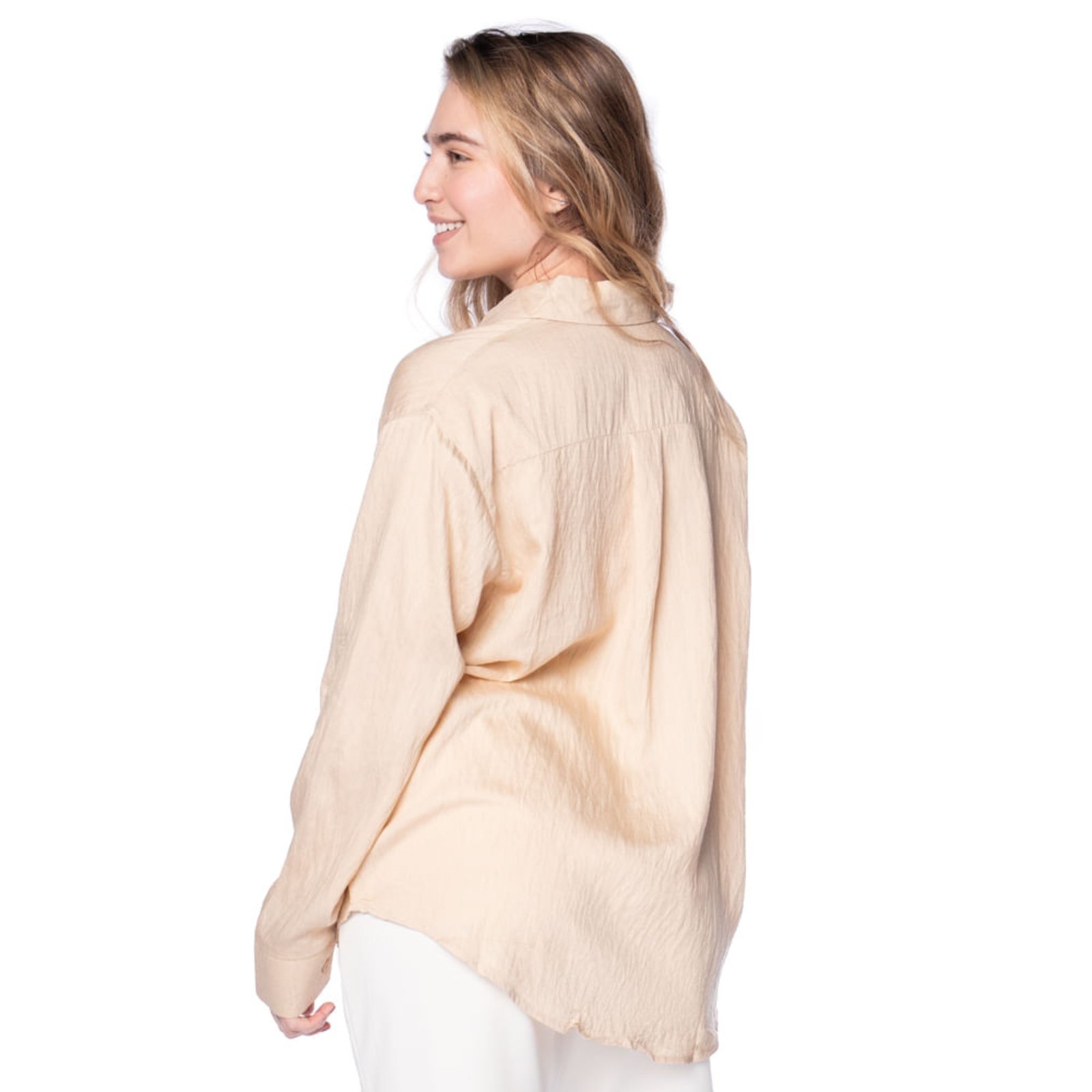 Vista 3 Camisa Feminina Pellini Bolsos Frontais Manga Longa bege Pellini bege