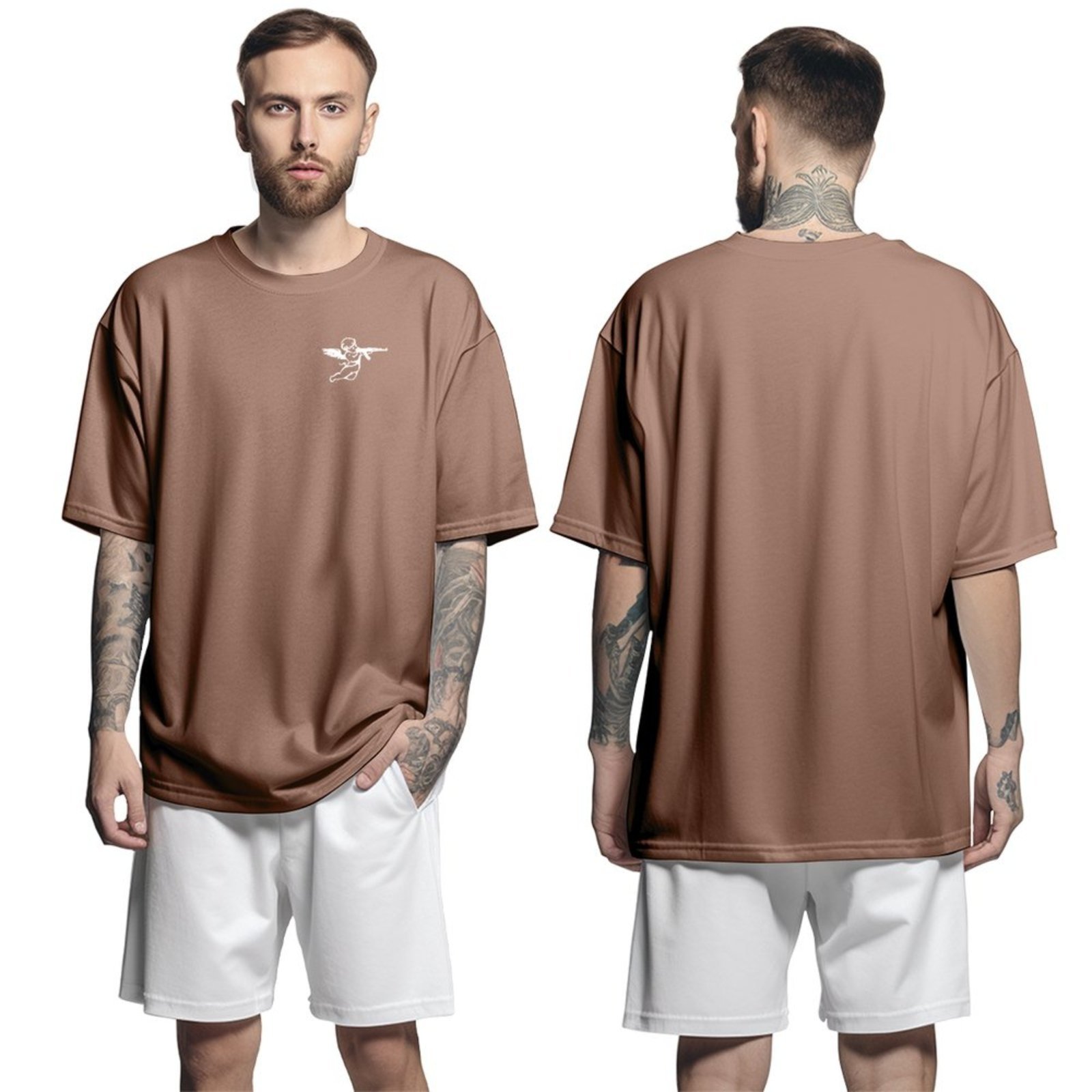 Camisa Camiseta Oversized Streetwar Genuine Grit Masculina Larga 100% Algodão 30.1 Angel AK-47 – Marrom – P