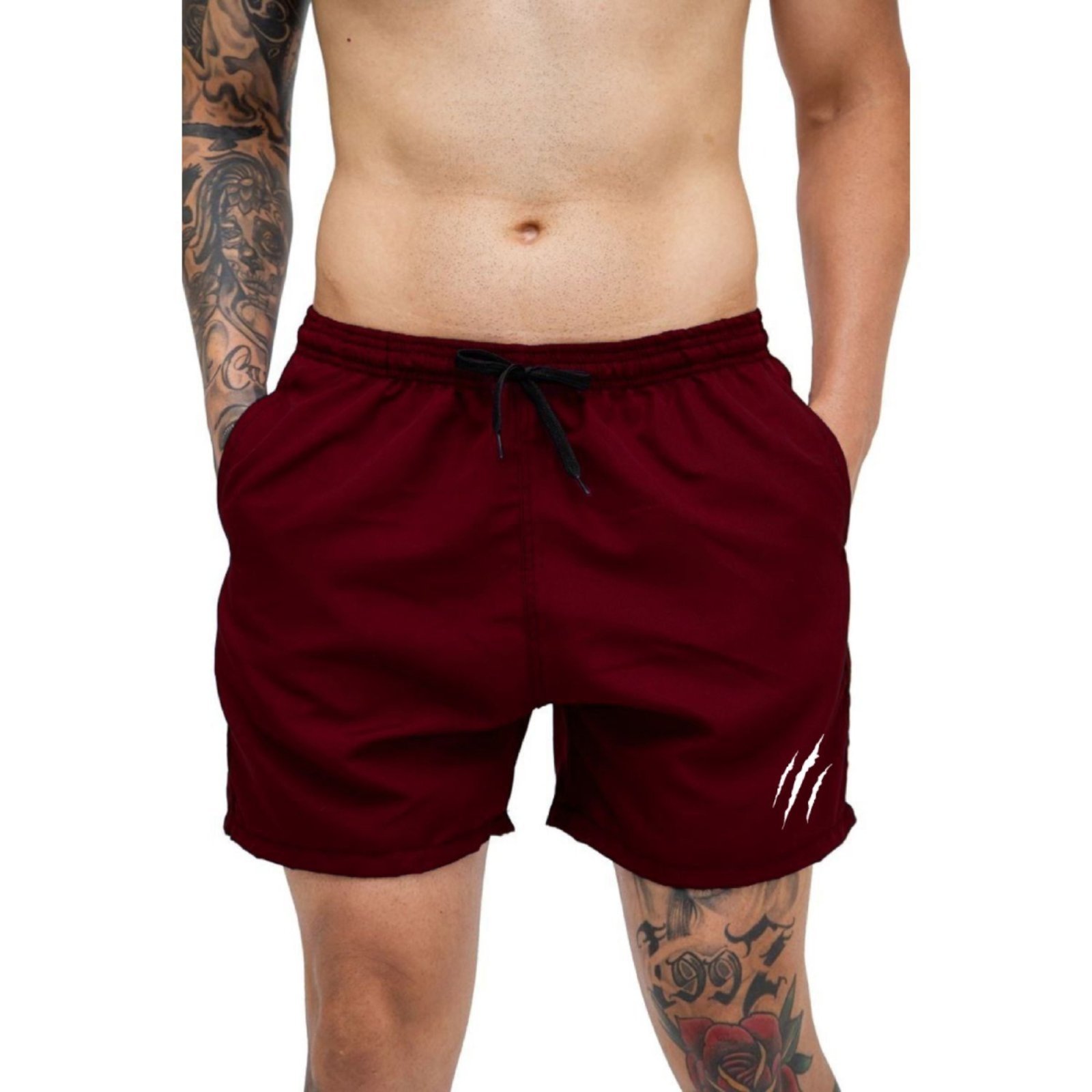 Short Bermuda Tactel Shorts Masculino Mauricinho Academia Treino Bordô