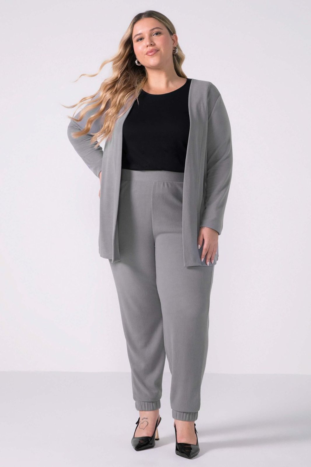 Vista 3 Cardigan Feminino Alongado Canelado Marialícia cinza Marialícia cinza