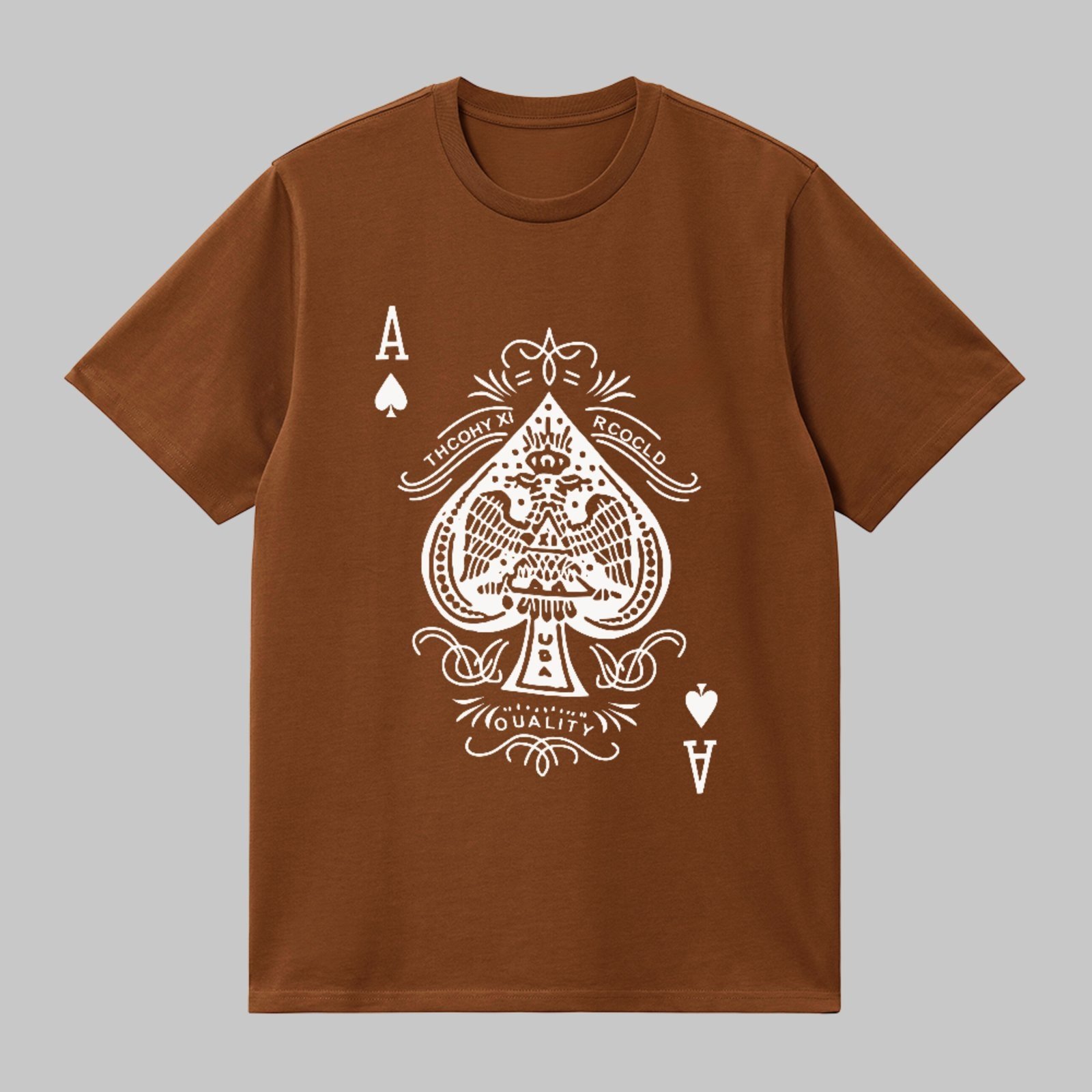 Camiseta Básica Ás De Espadas Baralho Vintage Unissex Marrom