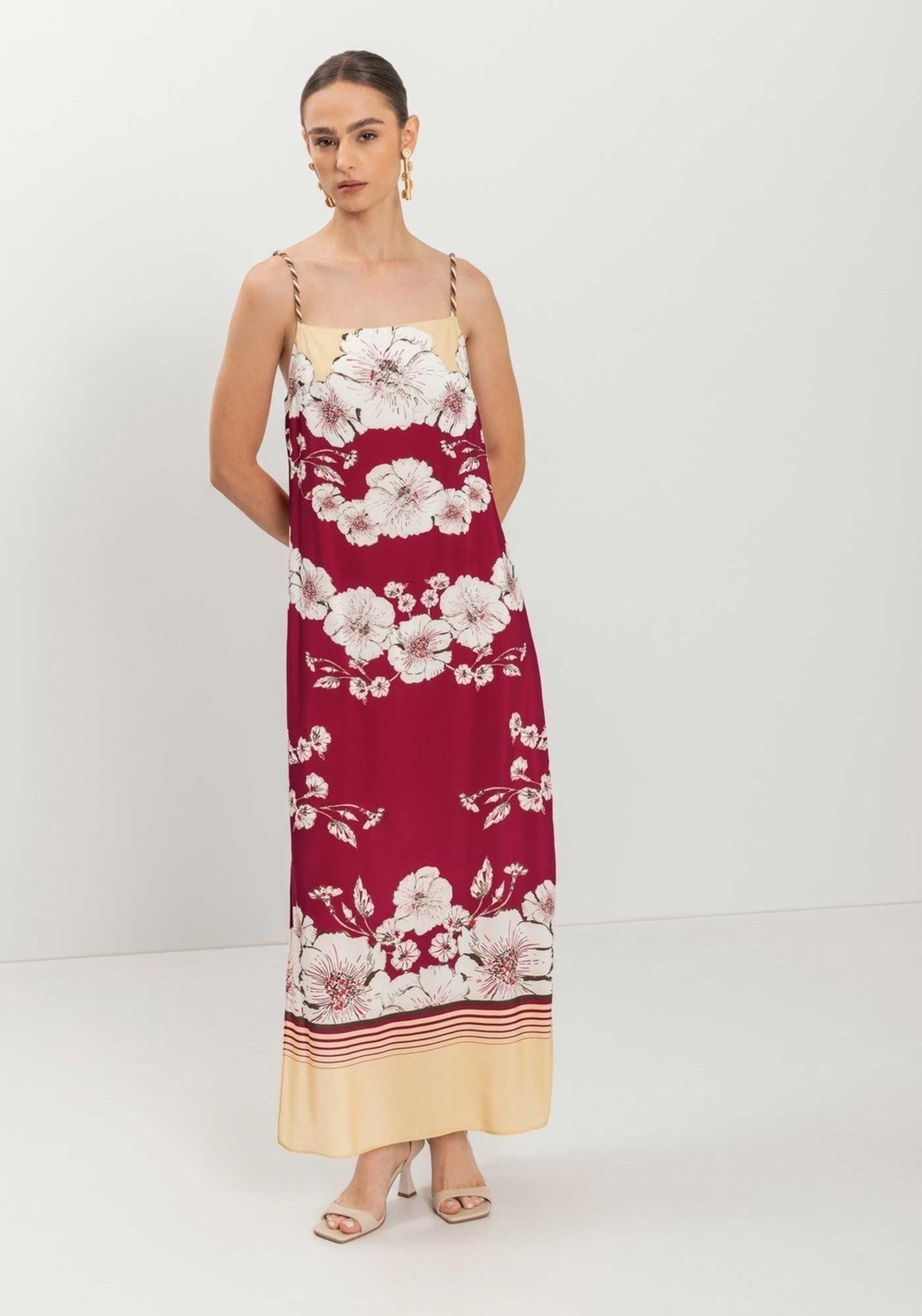 Vista 2 Vestido Estampado De Alças Com Fenda Lateral E Decote Reto Lez a Lez poás Lez a Lez poás