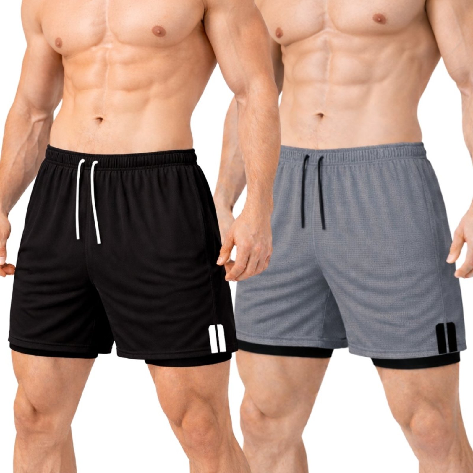 Kit 2 Shorts Dry Fit Masculino 2 em 1 com Porta-Toalha