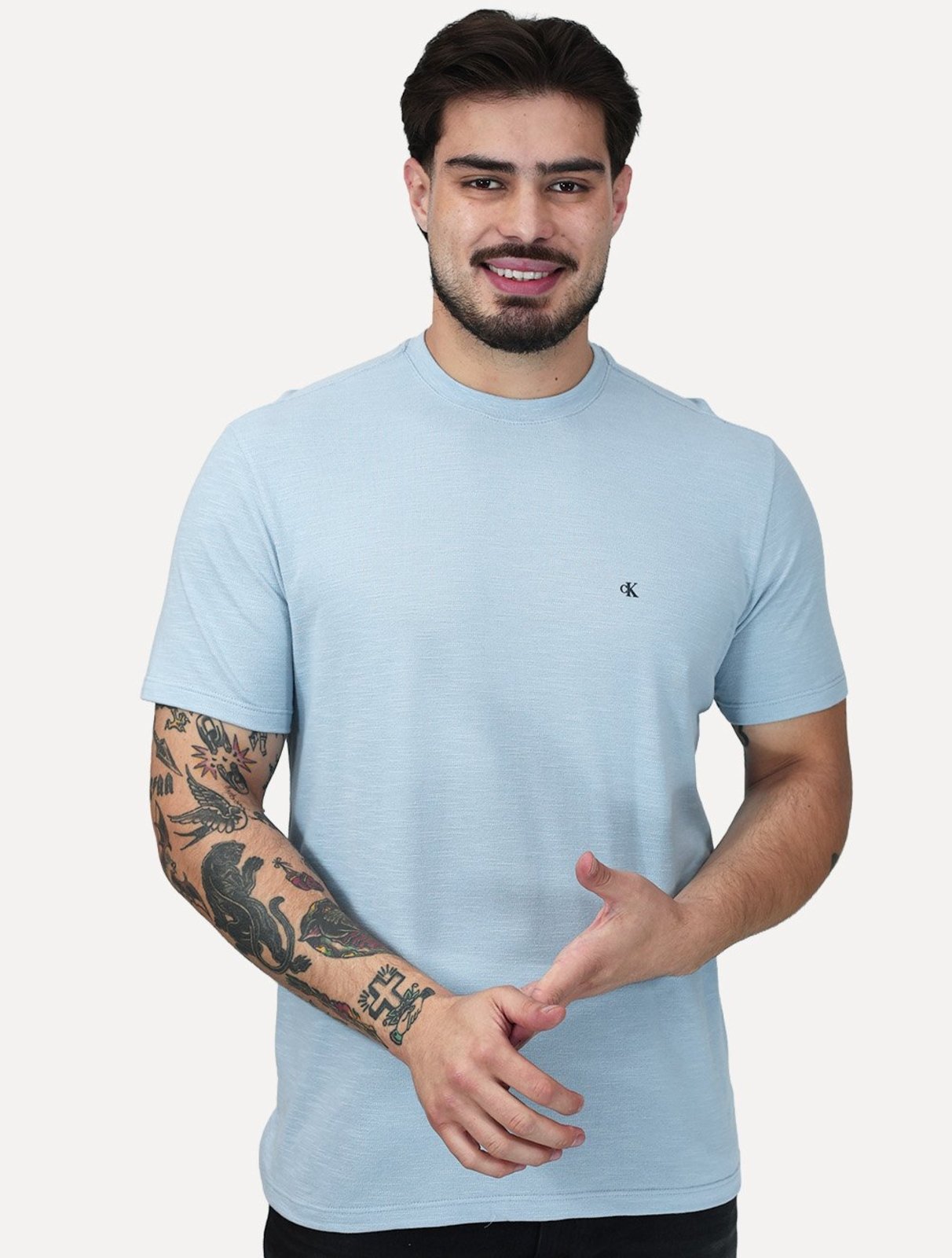 Camiseta Calvin Klein Jeans Masculina Piquet Núvola Azul Claro
