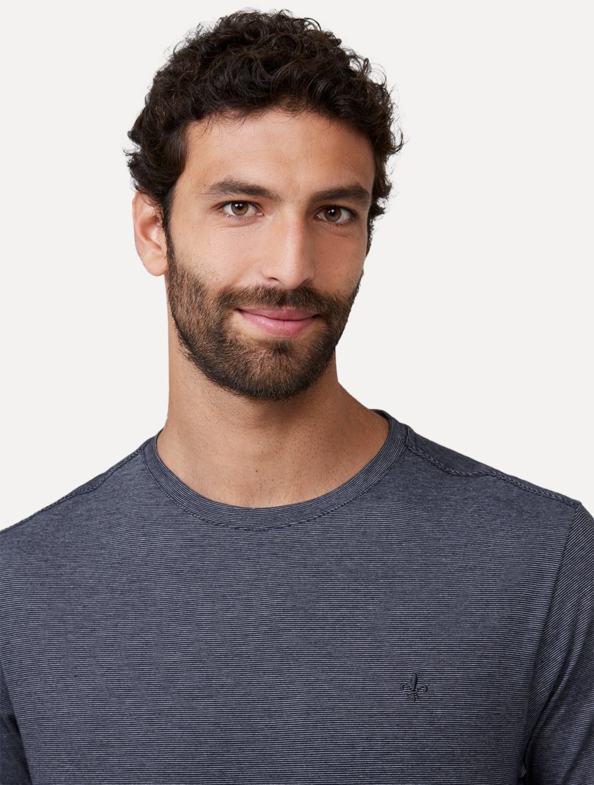 Vista 3 Camiseta Dudalina Masculina Regular Noise Listras azul marinho Dudalina azul marinho