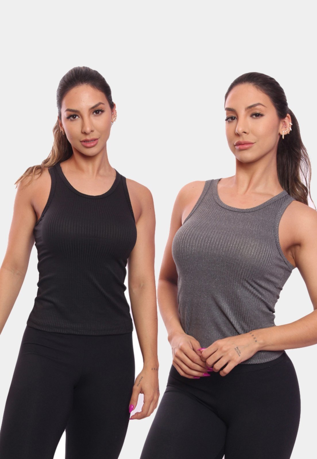 Kit 2 Regatas Nadador Canelada Feminina Lisa Blusa Blusinha Básica Treino Academia Colorido