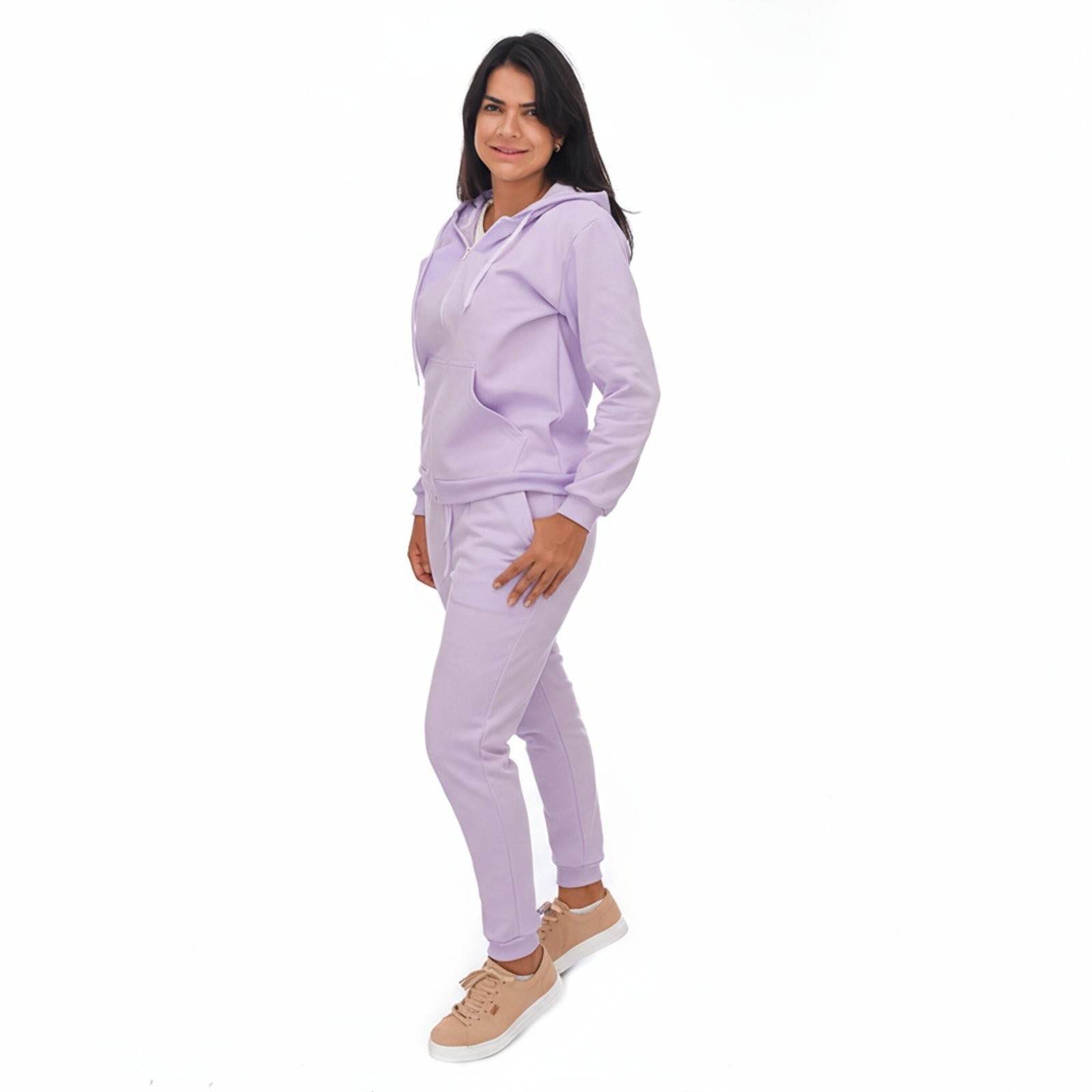Conjunto Em Moletom Blusa Com Zíper e Capuz Jaqueta E Calça Estilo Jogger Adulto Lavanda Aliarthe
