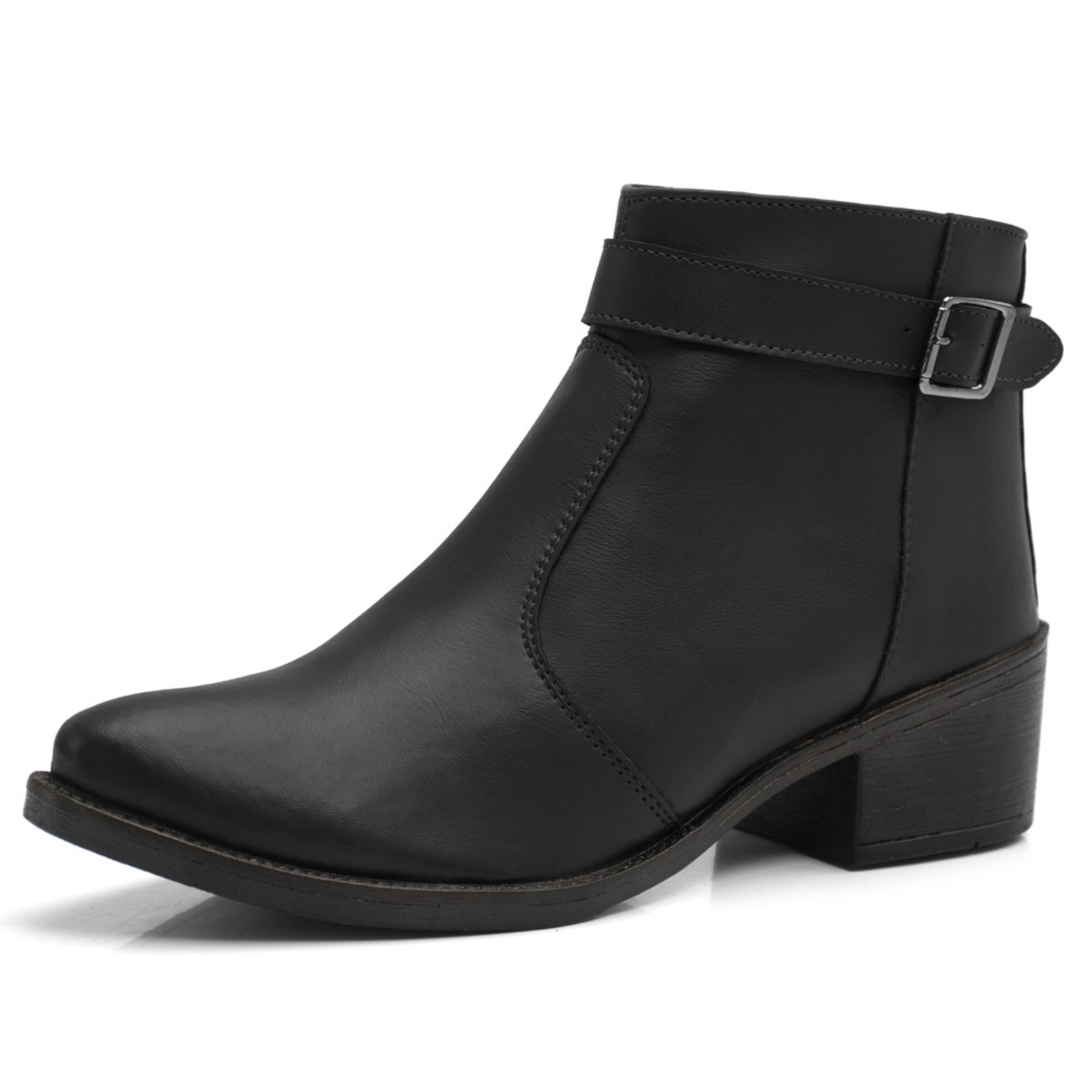 Bota Feminina Épico Cano Curto Chelsea Salto 4cm Com Detalhes Ziper Preto
