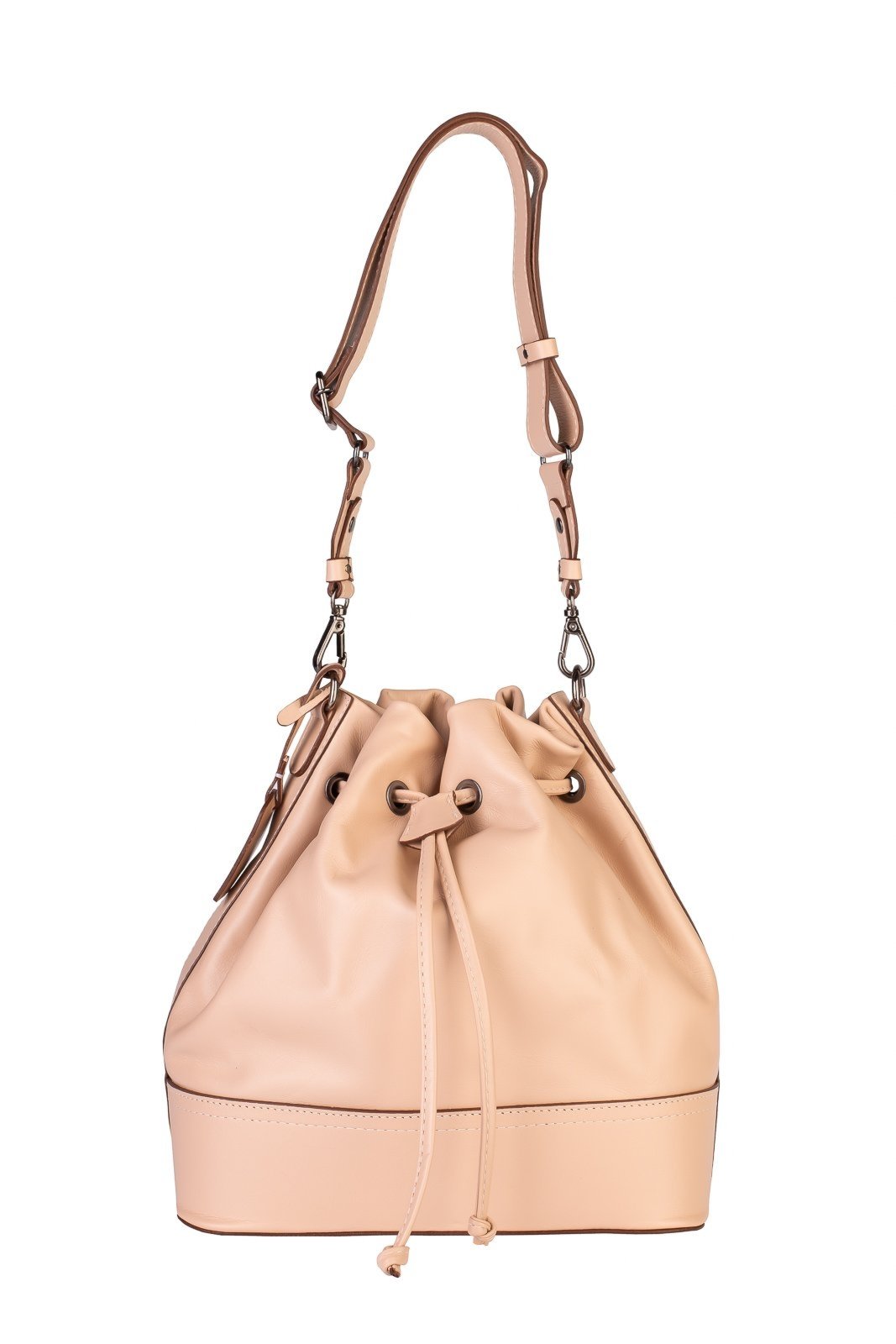 Bolsa saco em couro liso Naiara - Bege