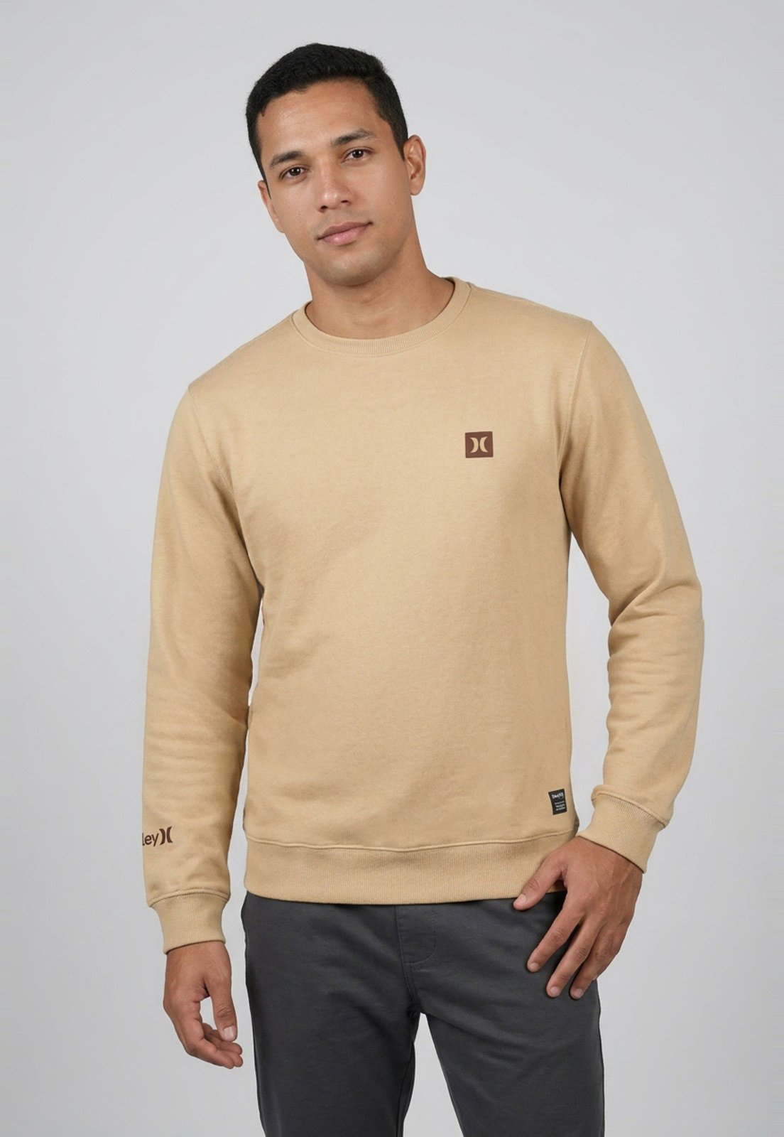 Blusa de Moletom Masculina Hurley Careca Mini Icon II Bege