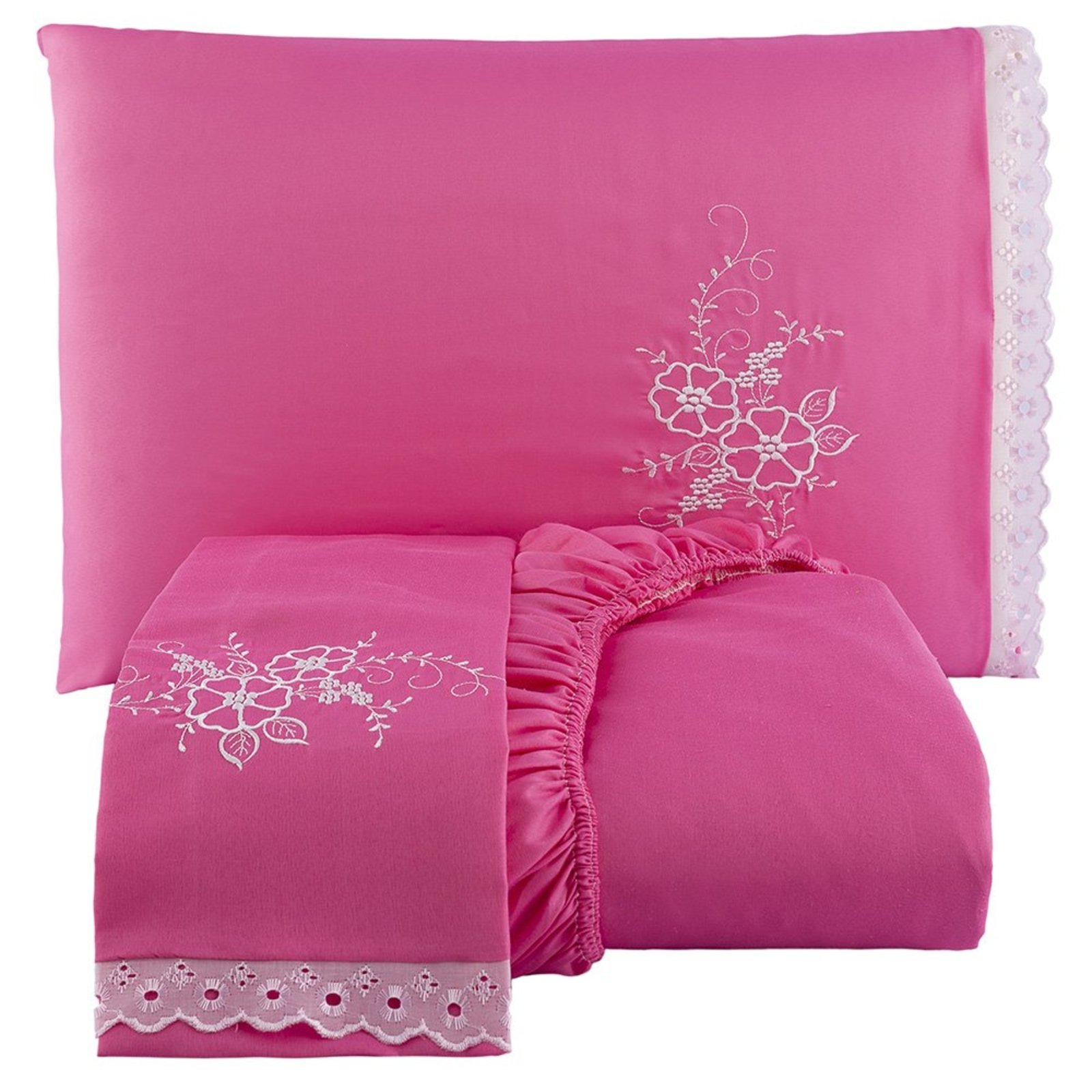 Jogo de Cama Lençol Solteiro Bordado Advance 2 Pçs - Pink - 100% Poliéster