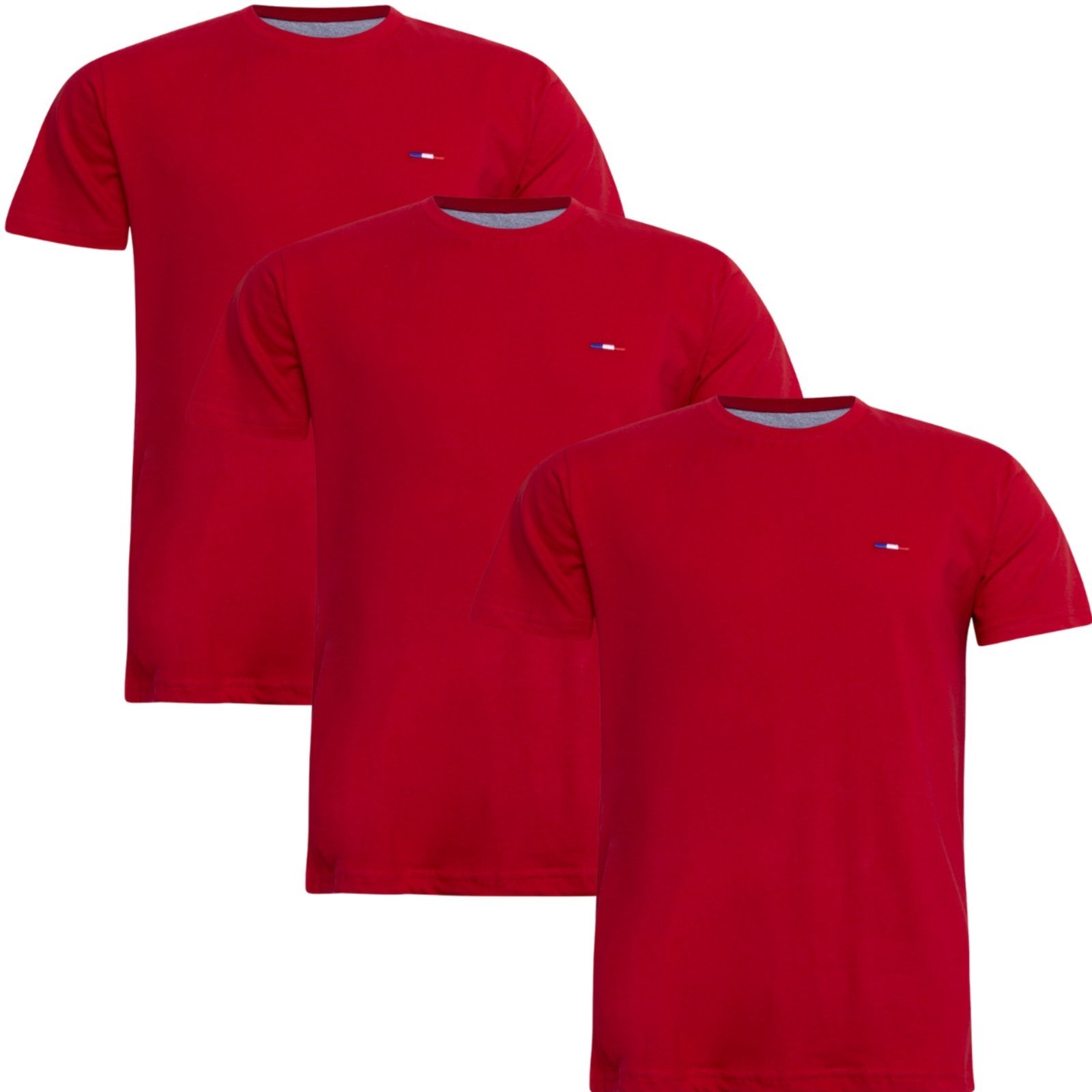 Kit 3 Peças Camisetas Básicas Masculina Industrie em Algodão Premium no Estilo Tommy Bordado França Vermelha
