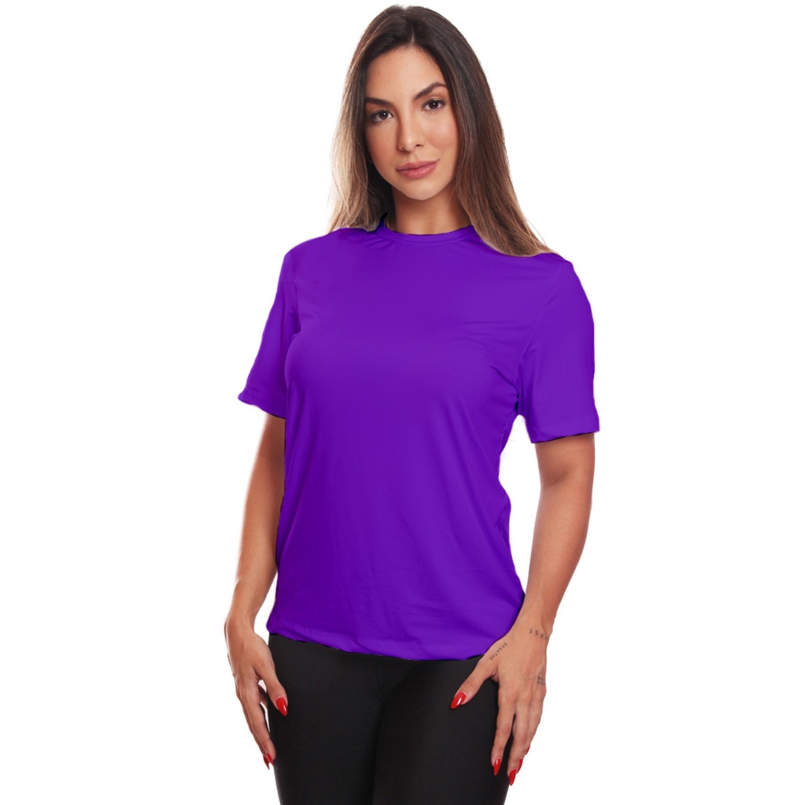 Vista 3 Camiseta Feminina Dry Fit Básica Lisa Proteção Solar UV Térmica Blusa Academia Esporte Camisa ADRIBEN branco ADRIBEN branco