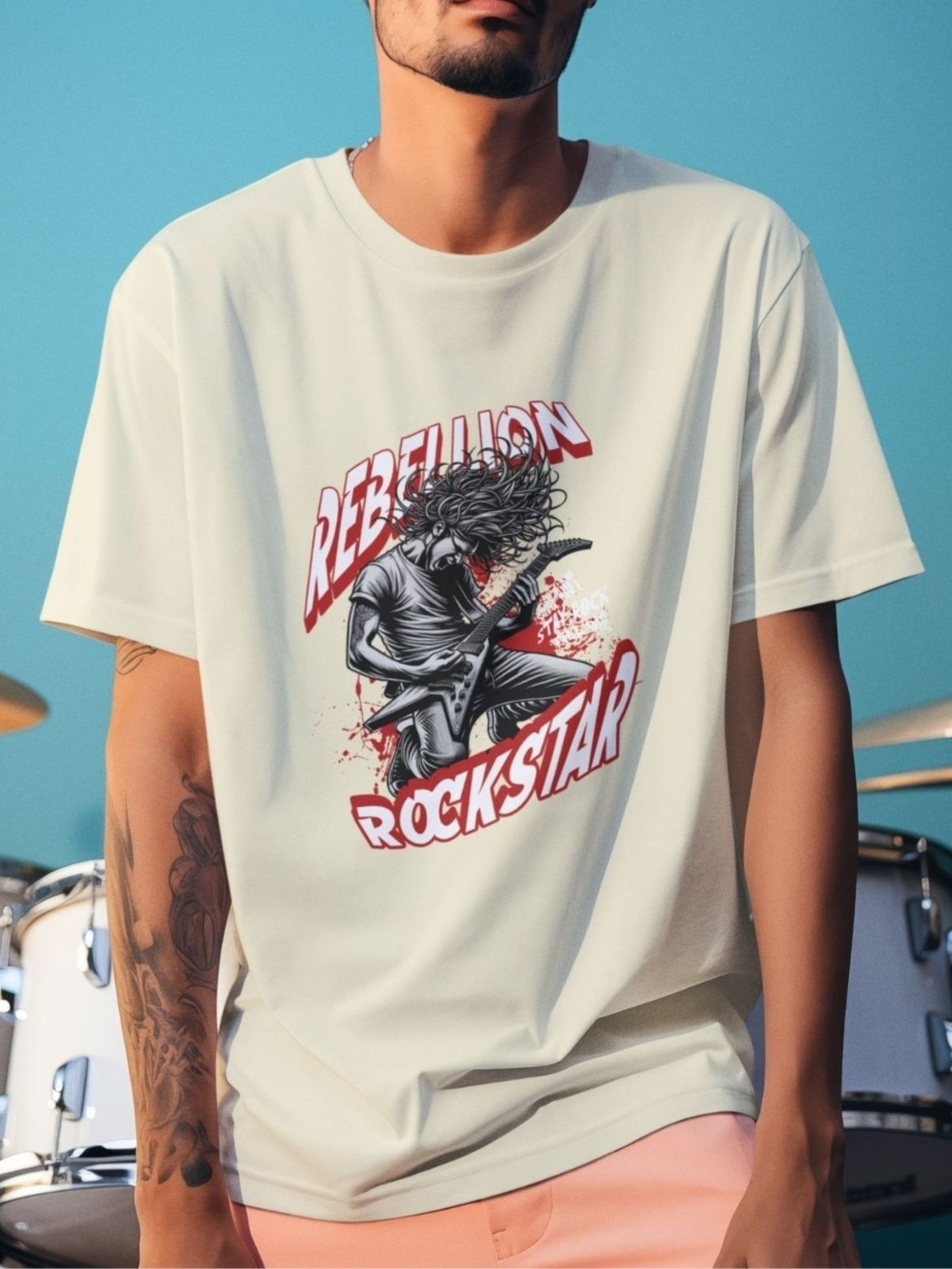 Camiseta Básica Masculina GuGi Punk Rockstar Guitarrista Riot Off White