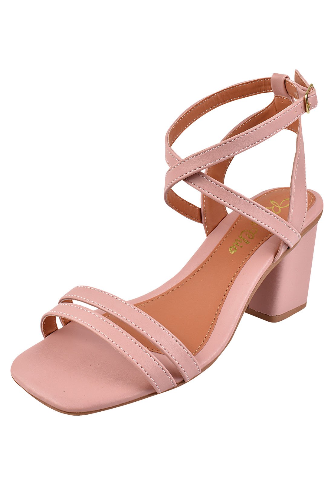 Sandália Salto Grosso Rosa Chic Calçados Salto Alto 7cm Bloco Nude