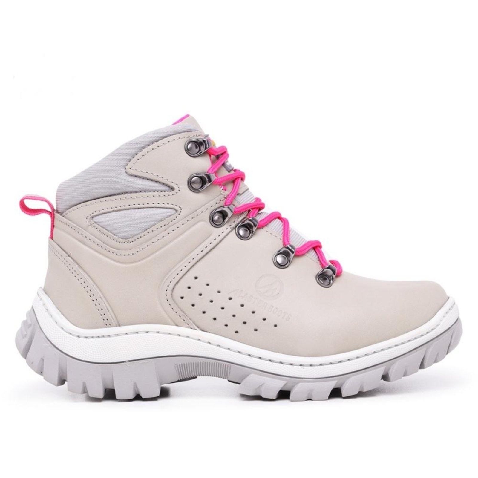 Bota Coturno Feminina Adventure Confortável Resistente Bege/Rosa 33 Cinza