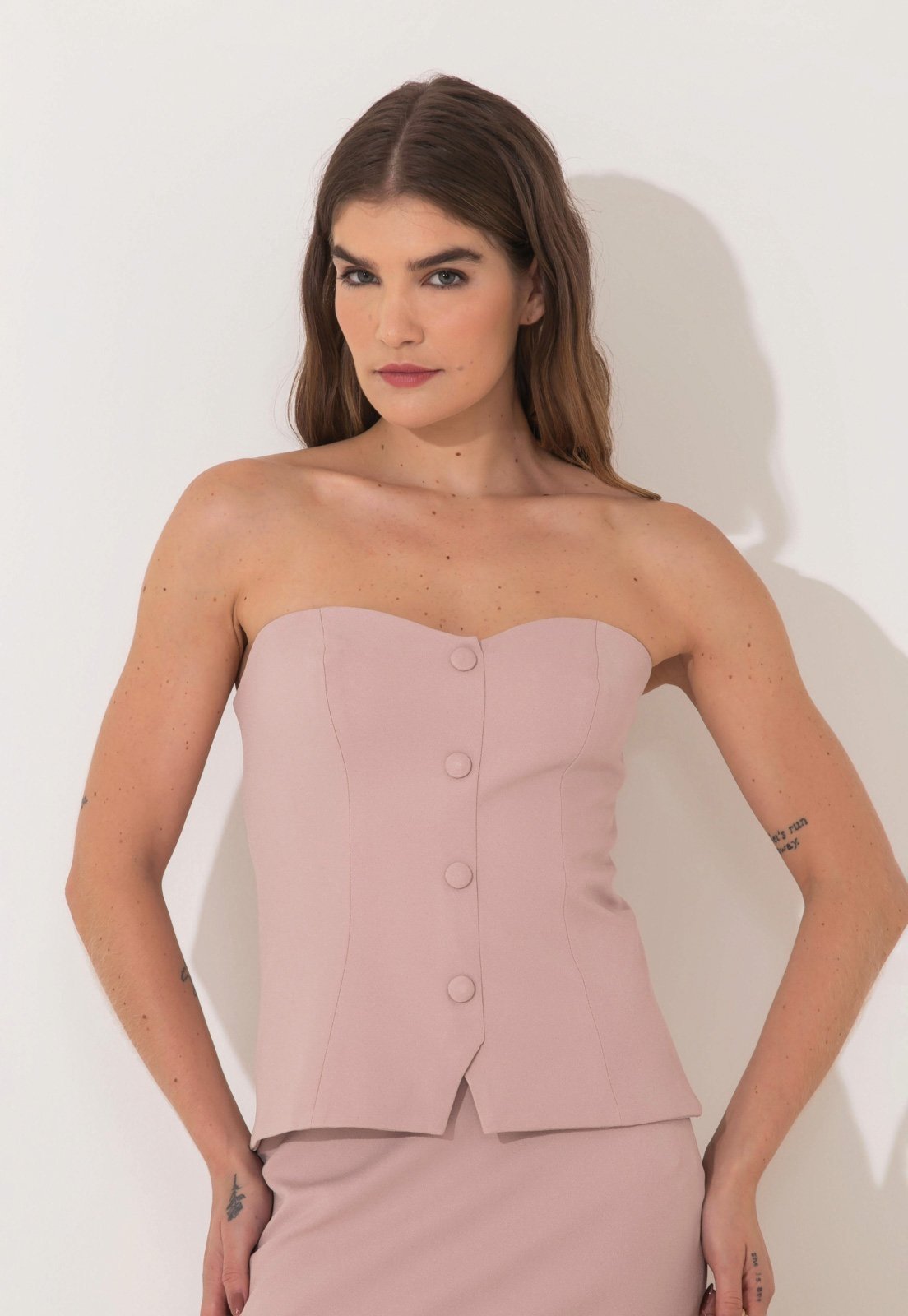 Colete Alfaiataria Traymon Sem Alças Rose Vintage