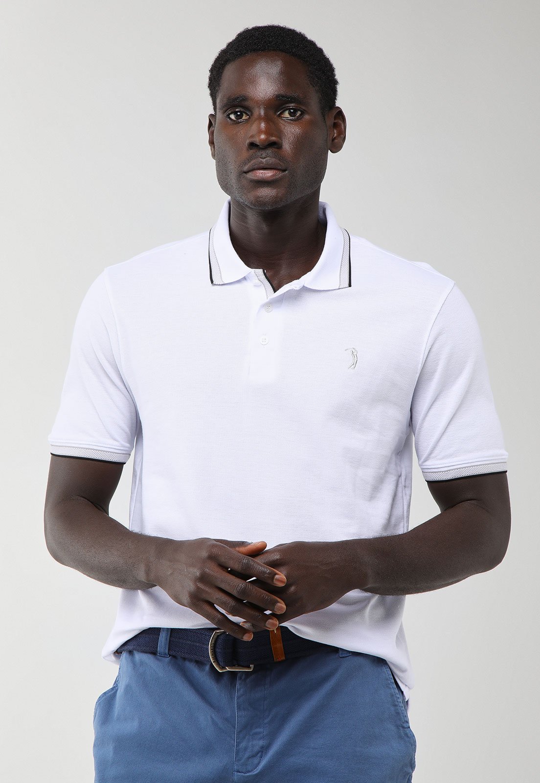 Polo Masculina Aleatory Detalhe Gola Branco
