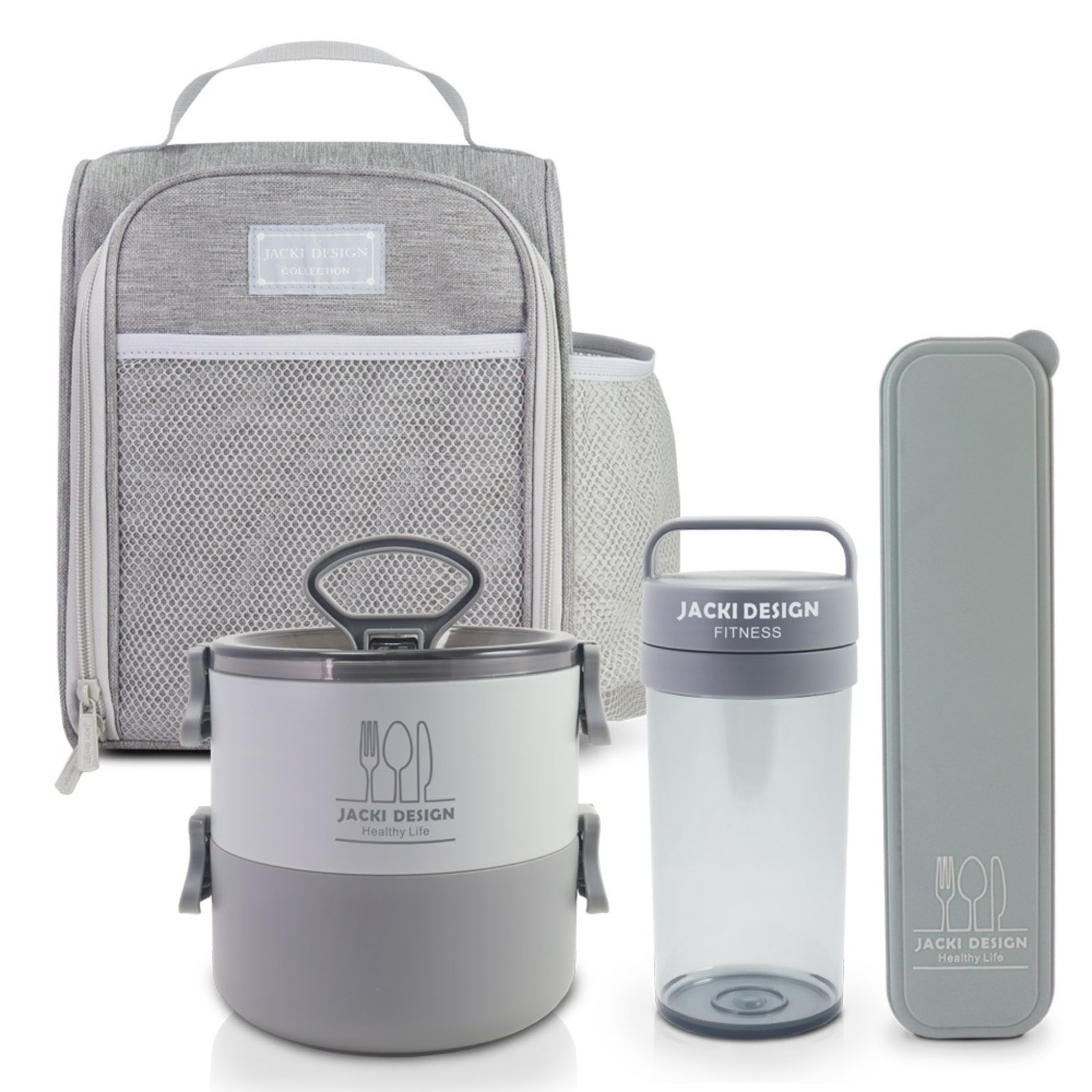 Conjunto da Linha Joy com Bolsa térmica, Porta talher, Pote de Marmita 2 Andares e Garrafa 430ml