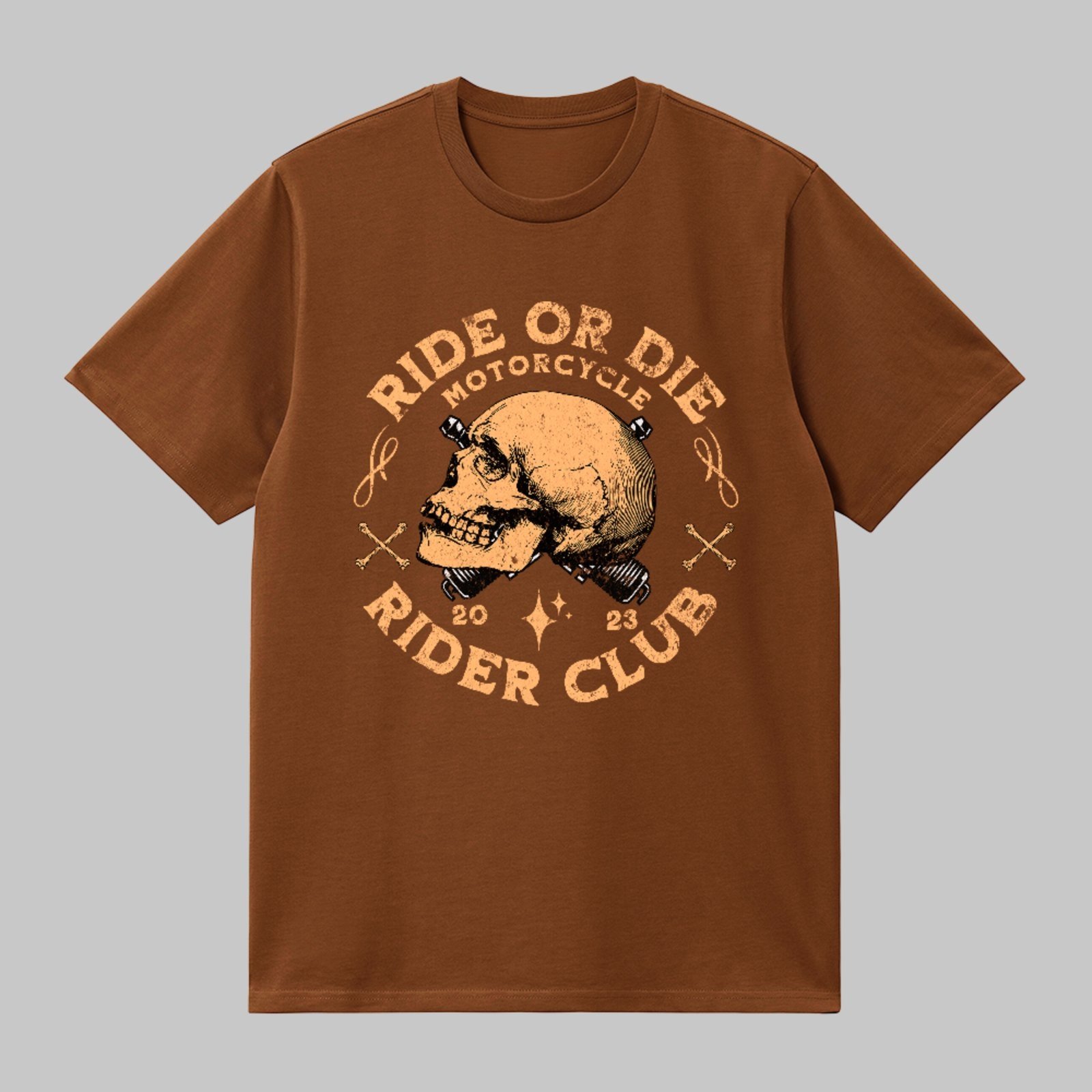 Camiseta Básica Ride Or Die Rider Club Estilo Moto Club Unissex Marrom