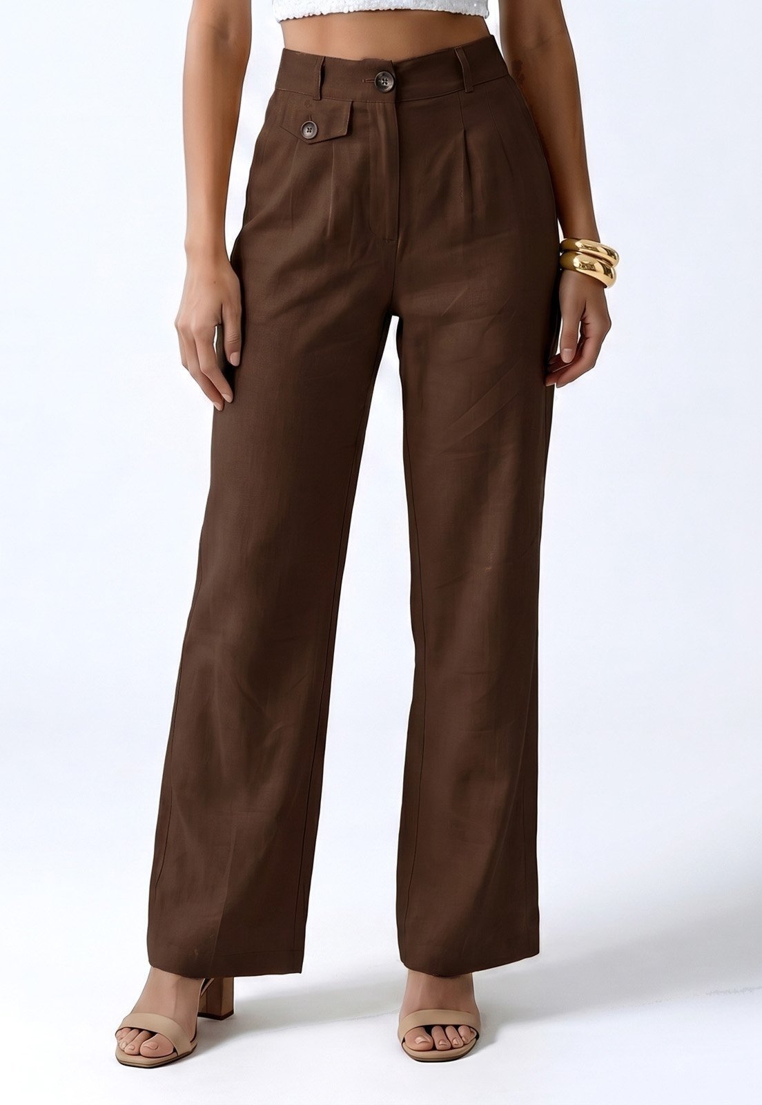 Calça Bisô Pregas Marrom - Marrom