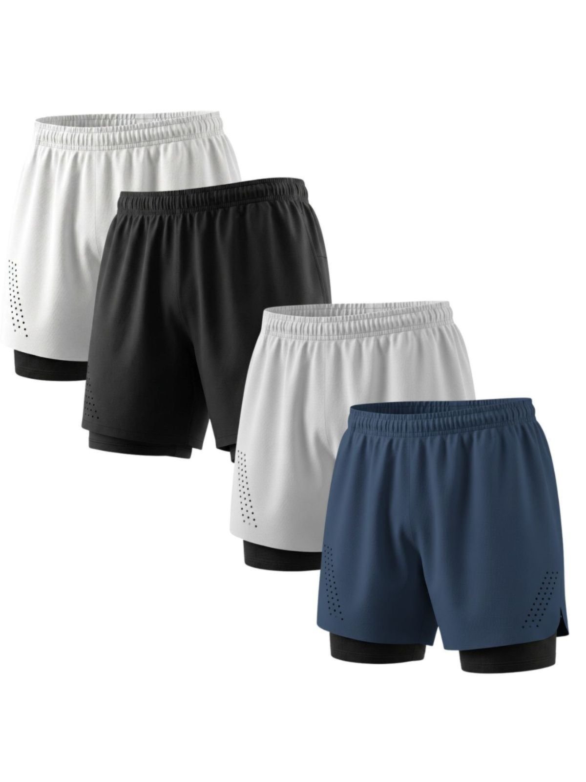 Kit 4 Bermuda 2 em 1 Compressão Esporte Masculino Bolso Celular Gym Treino Poliéster Tactel Corrida