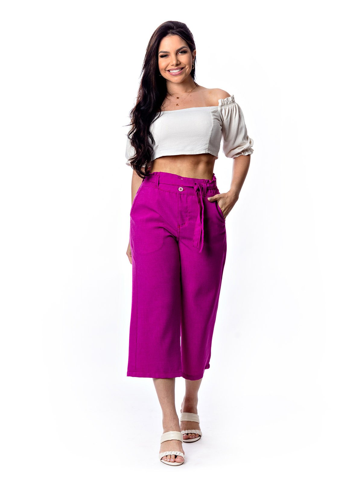 Bermuda Pantacourt Restrito Jeans Cós com Laxtex – MAGENTA