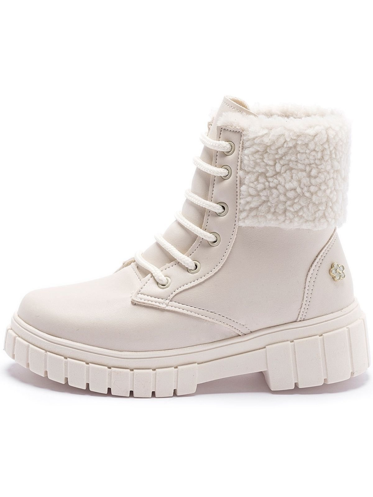 Infantil – Coturno Feminino Tininha Menina Cano Curto com Pelo Off White