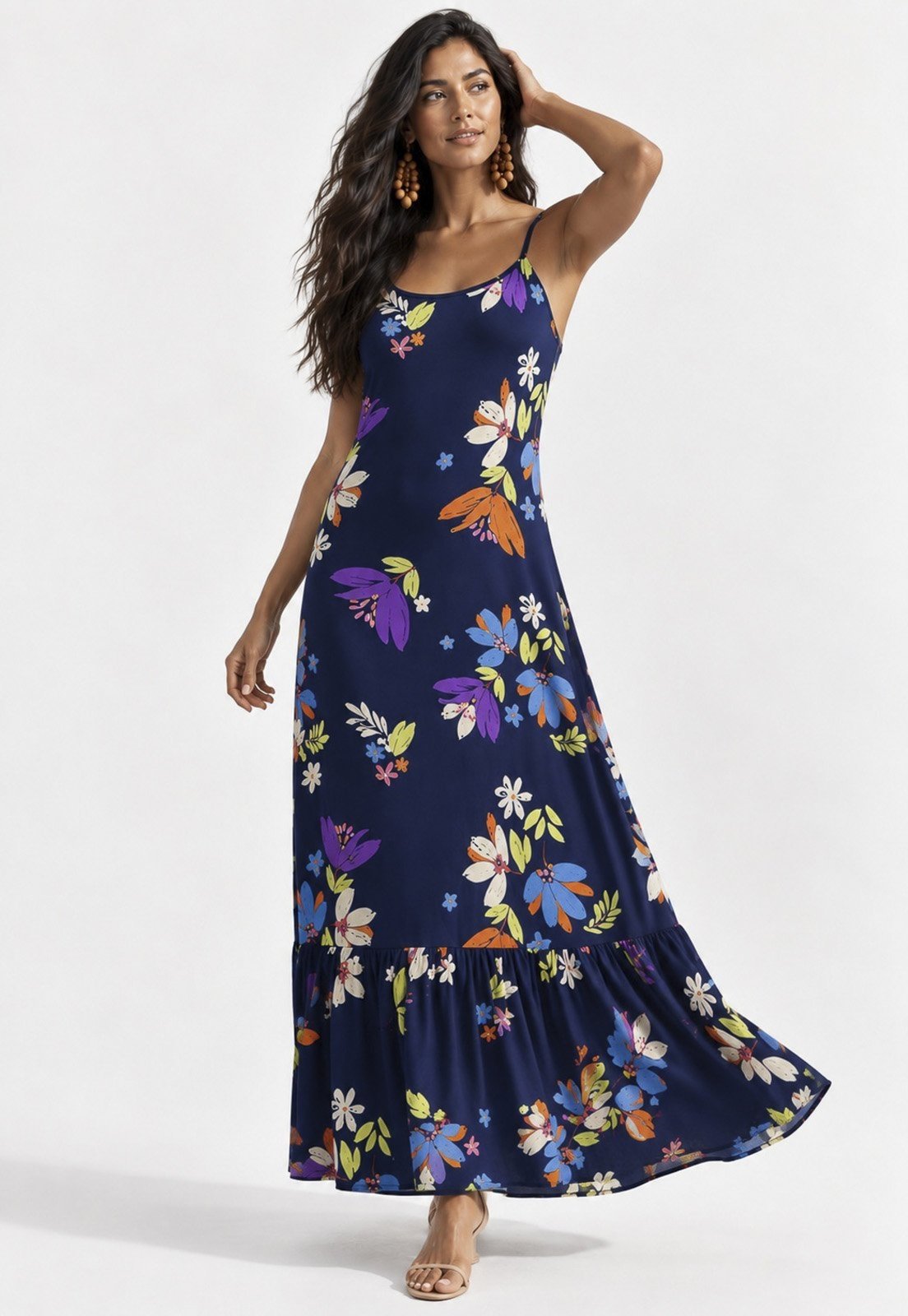 Vestido CabanaFree Longo Kuaana Viscose Estampa Festa das Flores Azul