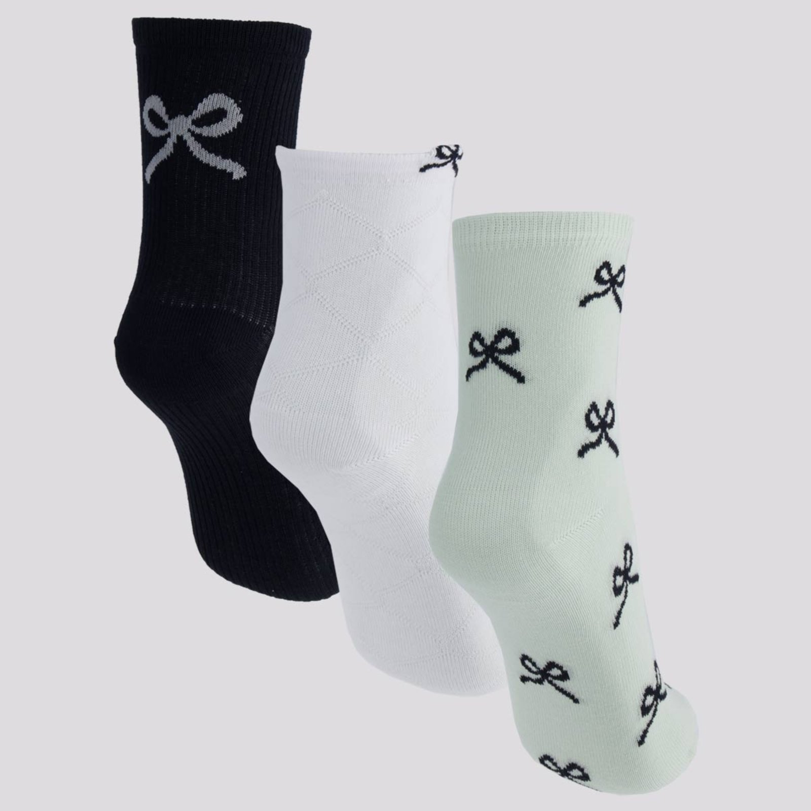 Vista 3 Kit Meia Selene 3 Pares Soquete Feminino Preta e Branca verde SELENE verde