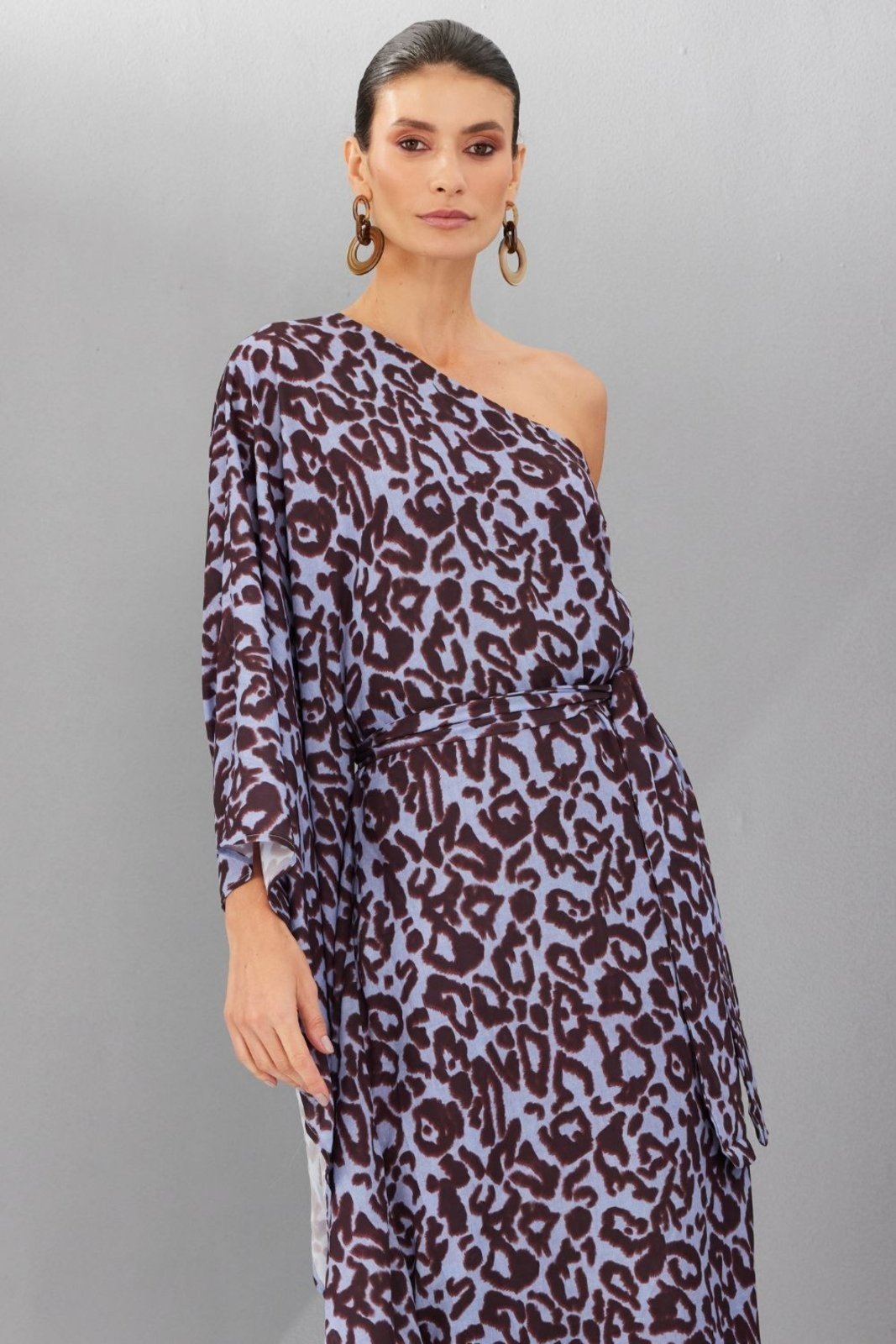 Vestido Animal Print Ombro Único Smk Estampado
