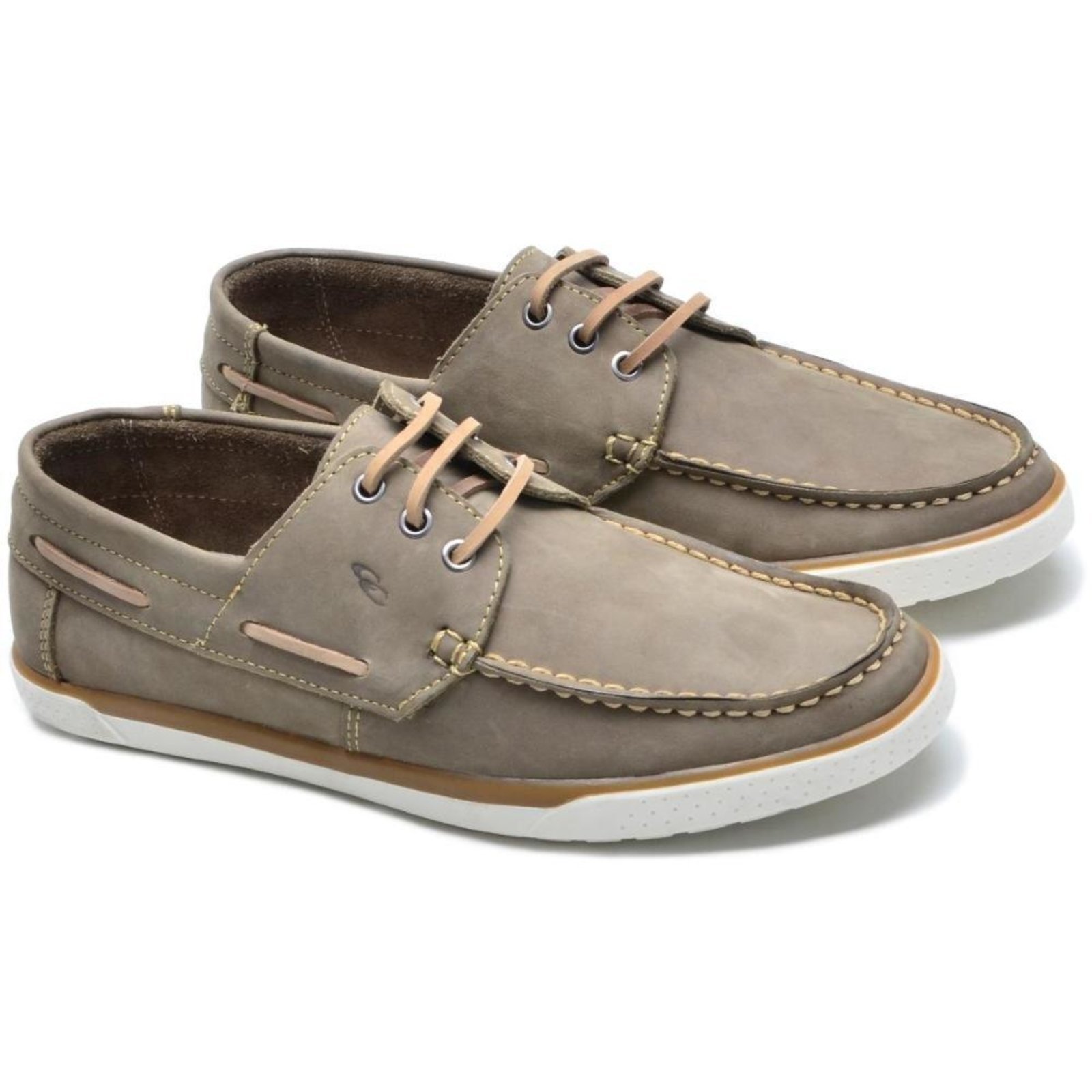 Dockside Masculino Couro Calce Fácil Elástico Costurado Azul 37 Cinza