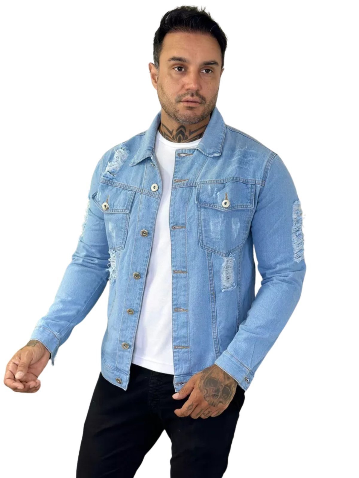 Vista 2 Jaqueta Masculina Jeans Light Com Rasgo Jeans Claro azul JEANS LIGHT azul