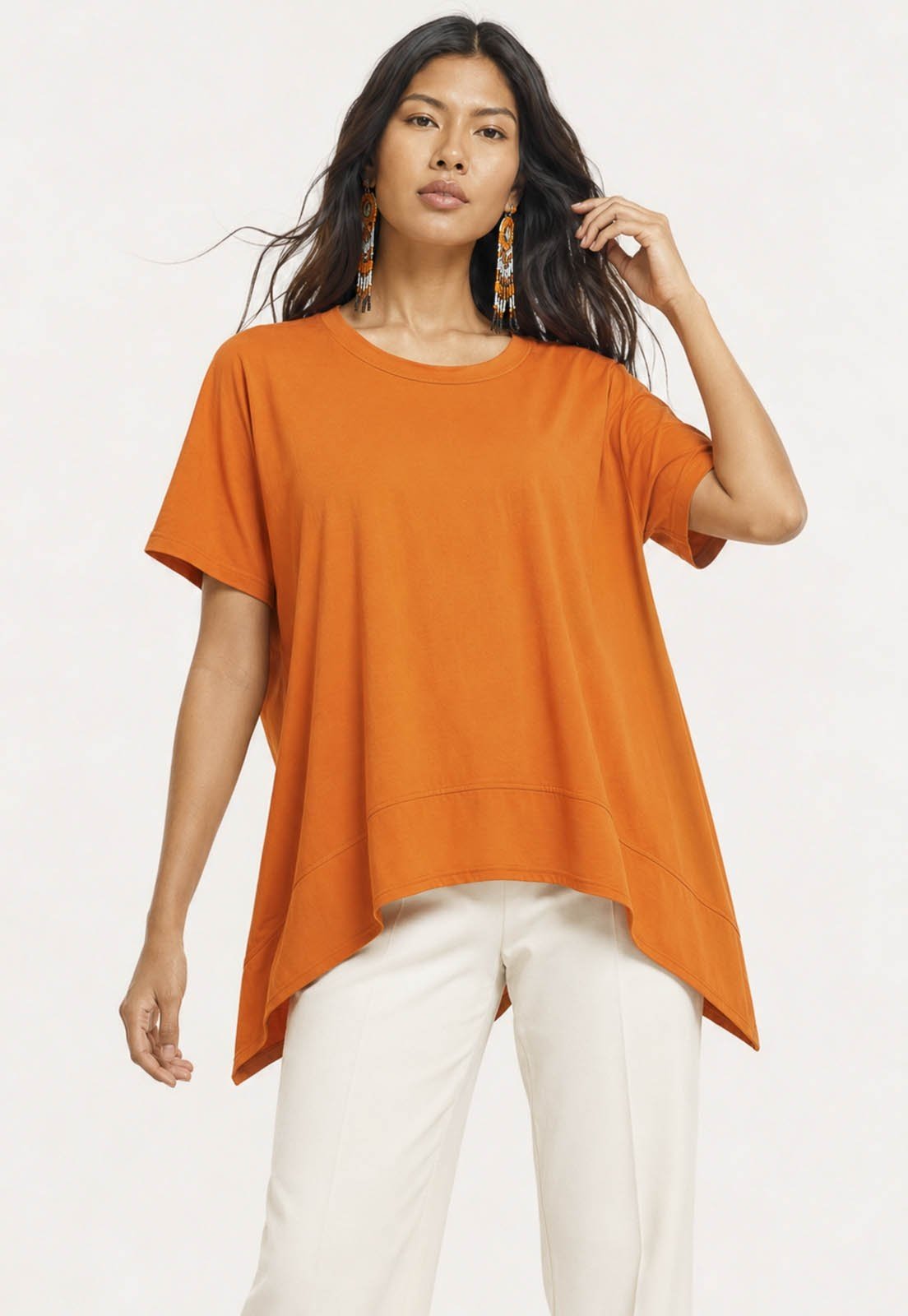 T-Shirt Amazonia vital Ampla Malha Manga Curta Laranja