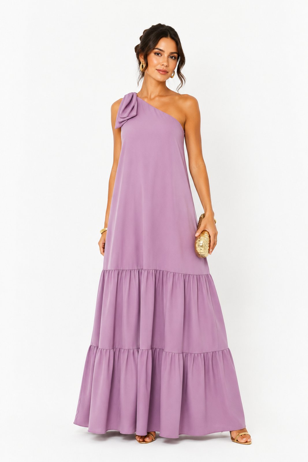 Vestido Longo D Bell Outlet Fashion Manga Nula Lilás