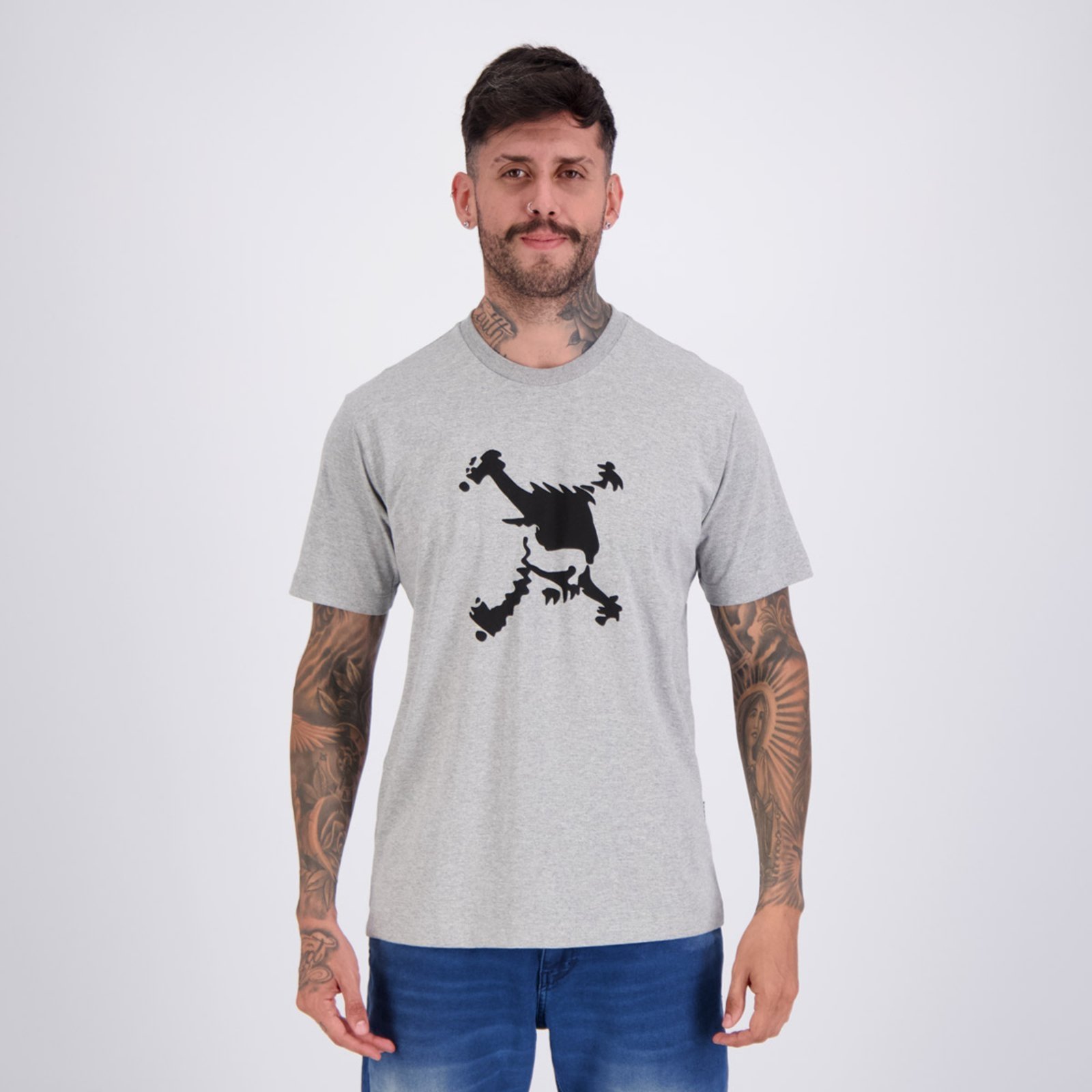 Camiseta Oakley Skull Heritage Logo Cinza Escuro