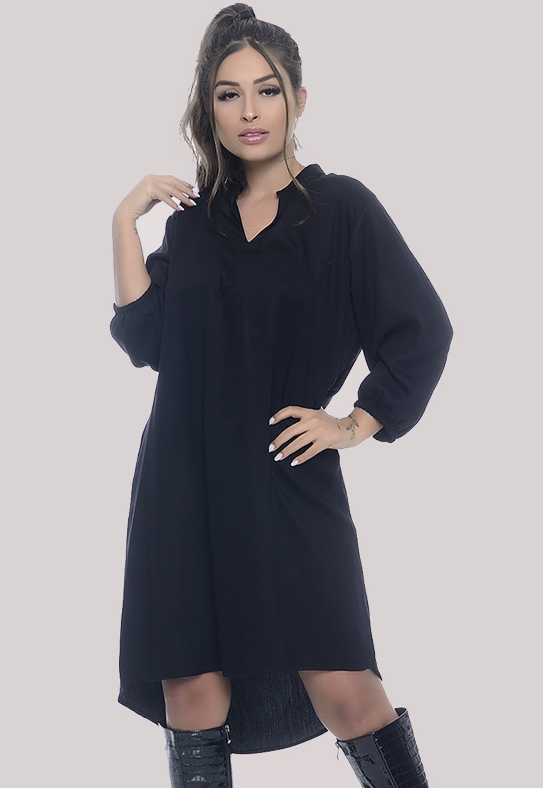 Vista 2 Vestido Chemise M/L B’Bonnie Dafne BBonnie preto BBonnie preto