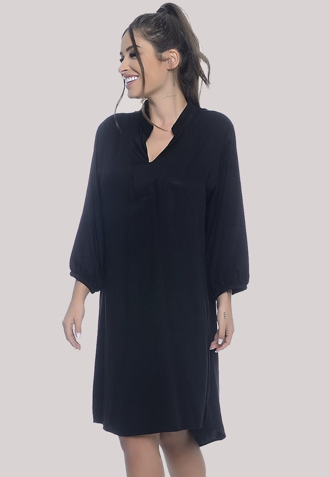 Vista 3 Vestido Chemise M/L B’Bonnie Dafne BBonnie preto BBonnie preto