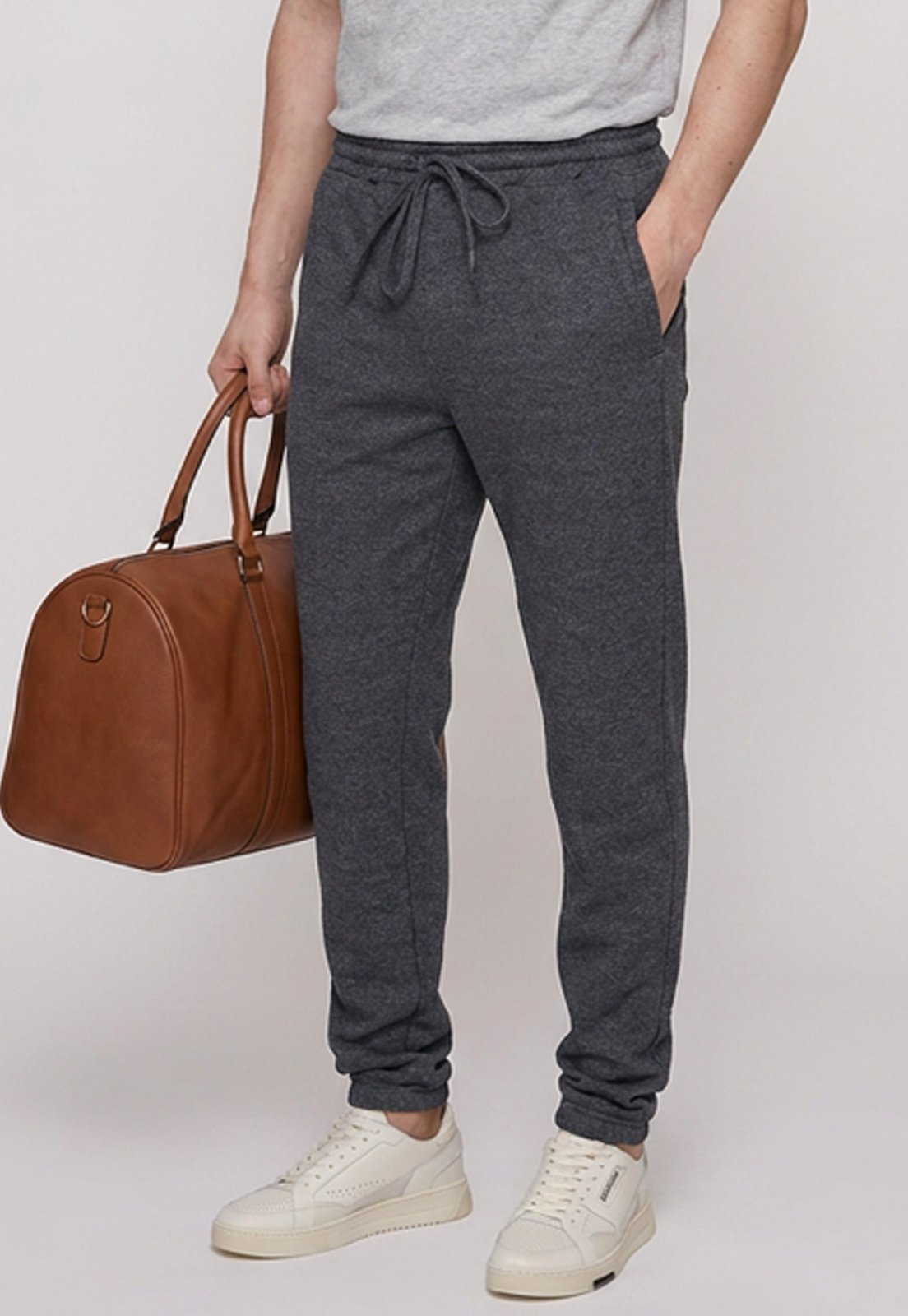 Calça Moletom Masculina Reta Conforto Cintura Elastico Grafite