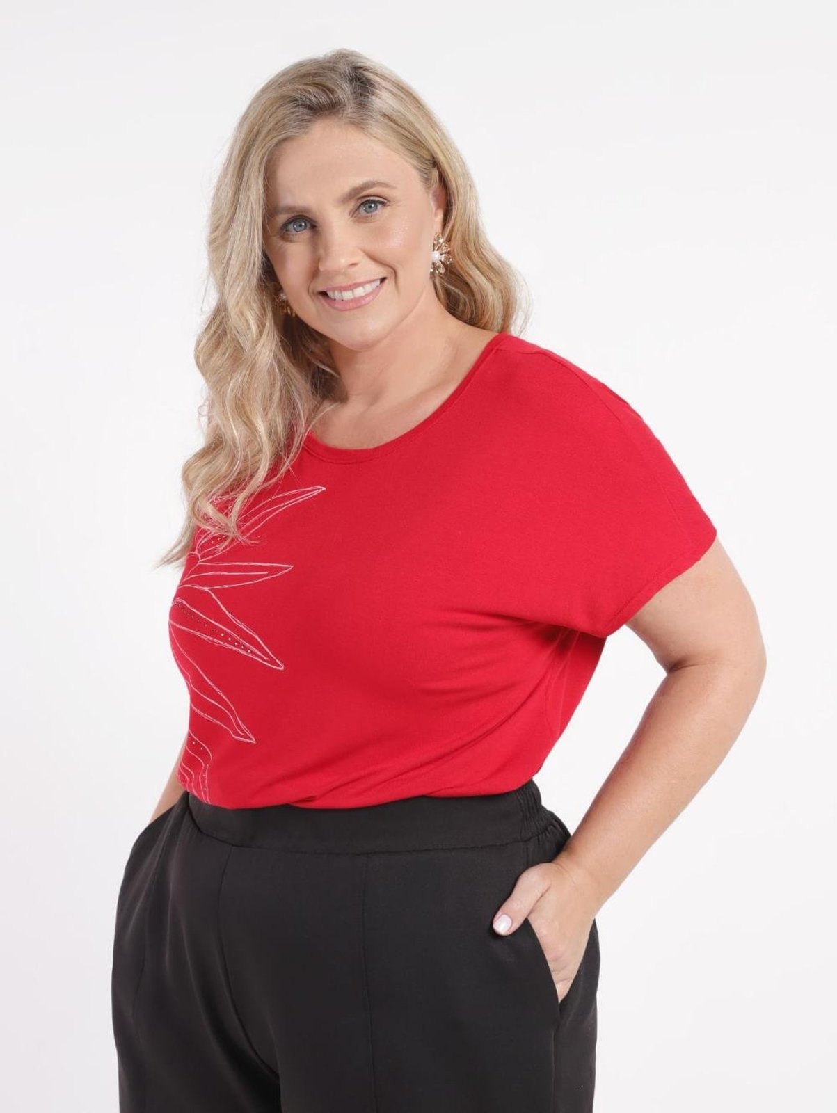 Blusa Manga Curta Cativa Plus Size Feminina VERMELHO