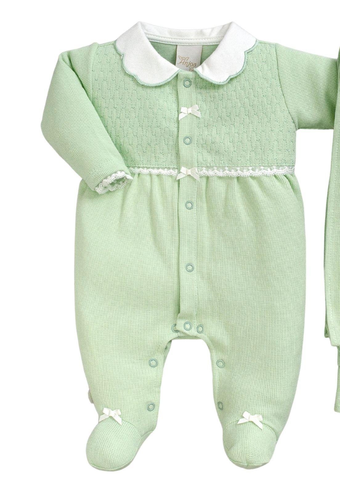 Vista 2 Infantil - Macacão Longo Menina Anjos Baby verde Anjos Baby verde