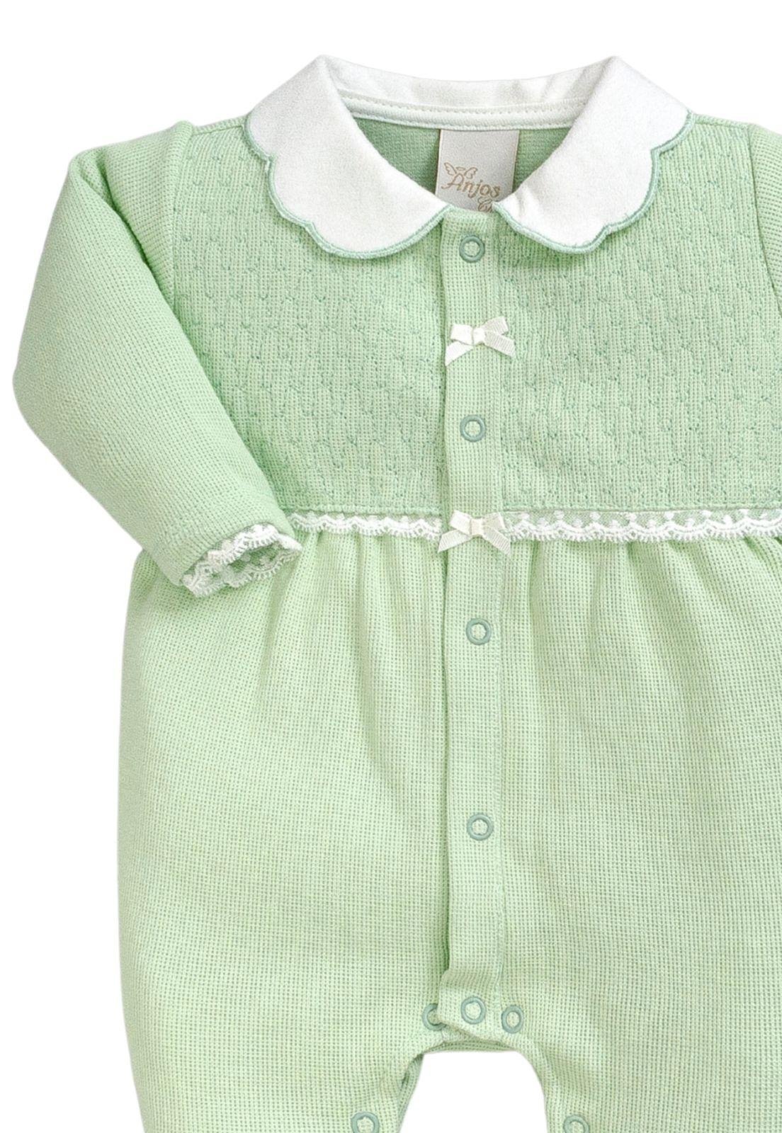 Vista 3 Infantil - Macacão Longo Menina Anjos Baby verde Anjos Baby verde