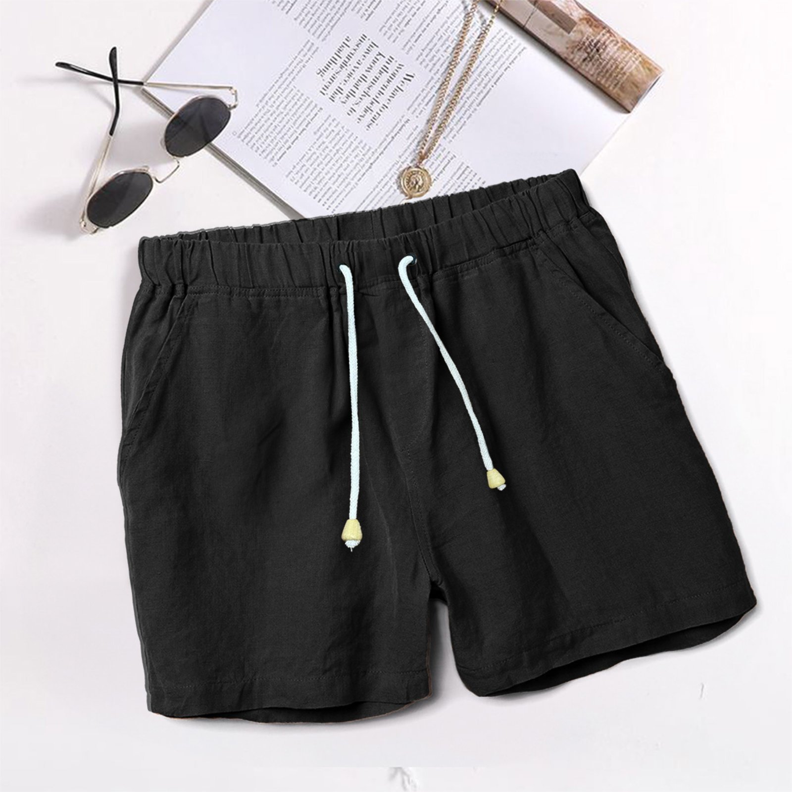 Vista 3 Kit 3 Shorts Linho Premium Bermuda Masculina Moda Praia Luxo Relaxado multicolorido Relaxado multicolorido